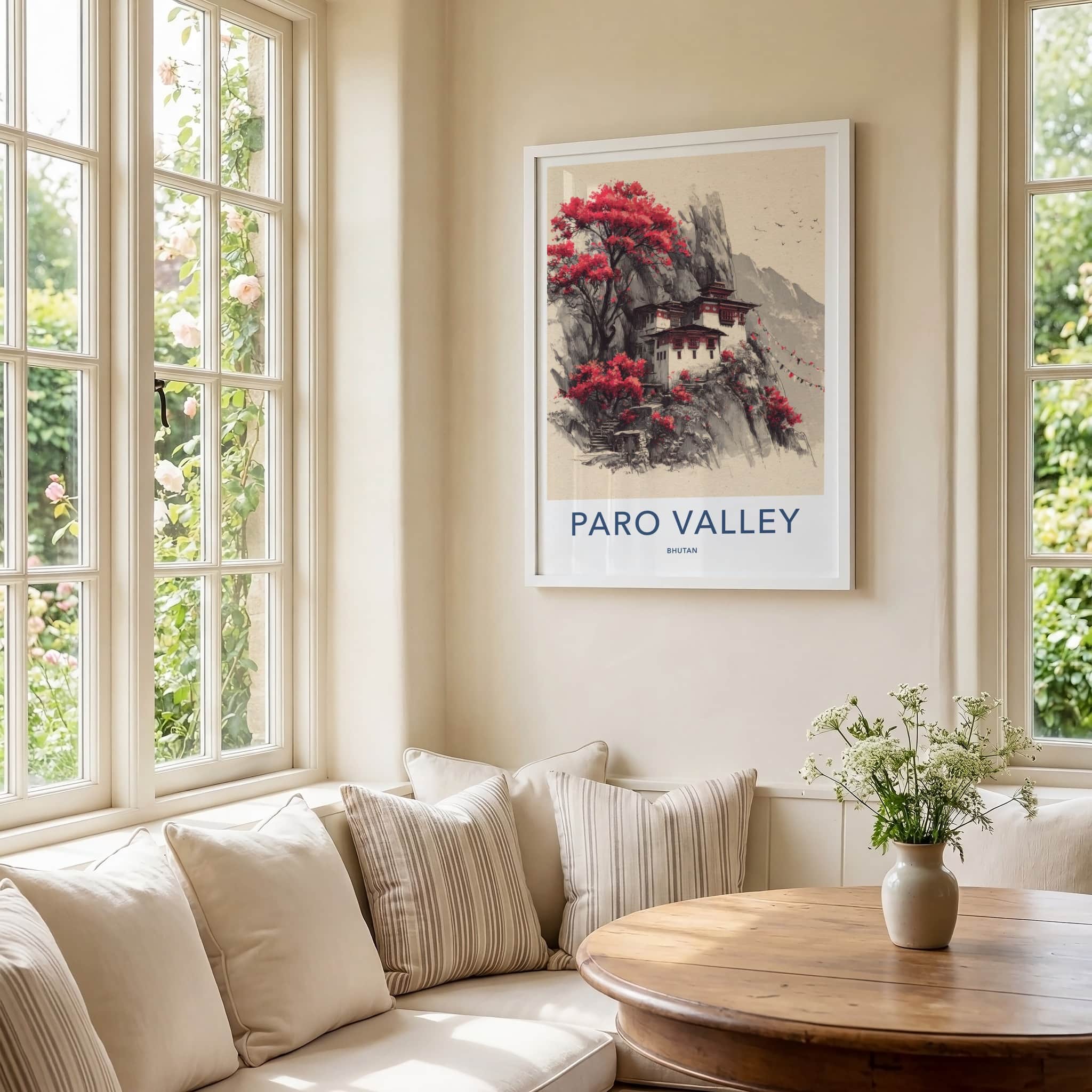 Paro Valley Poster - Bhutan Travel Art - Mountain Monastery Home Decor