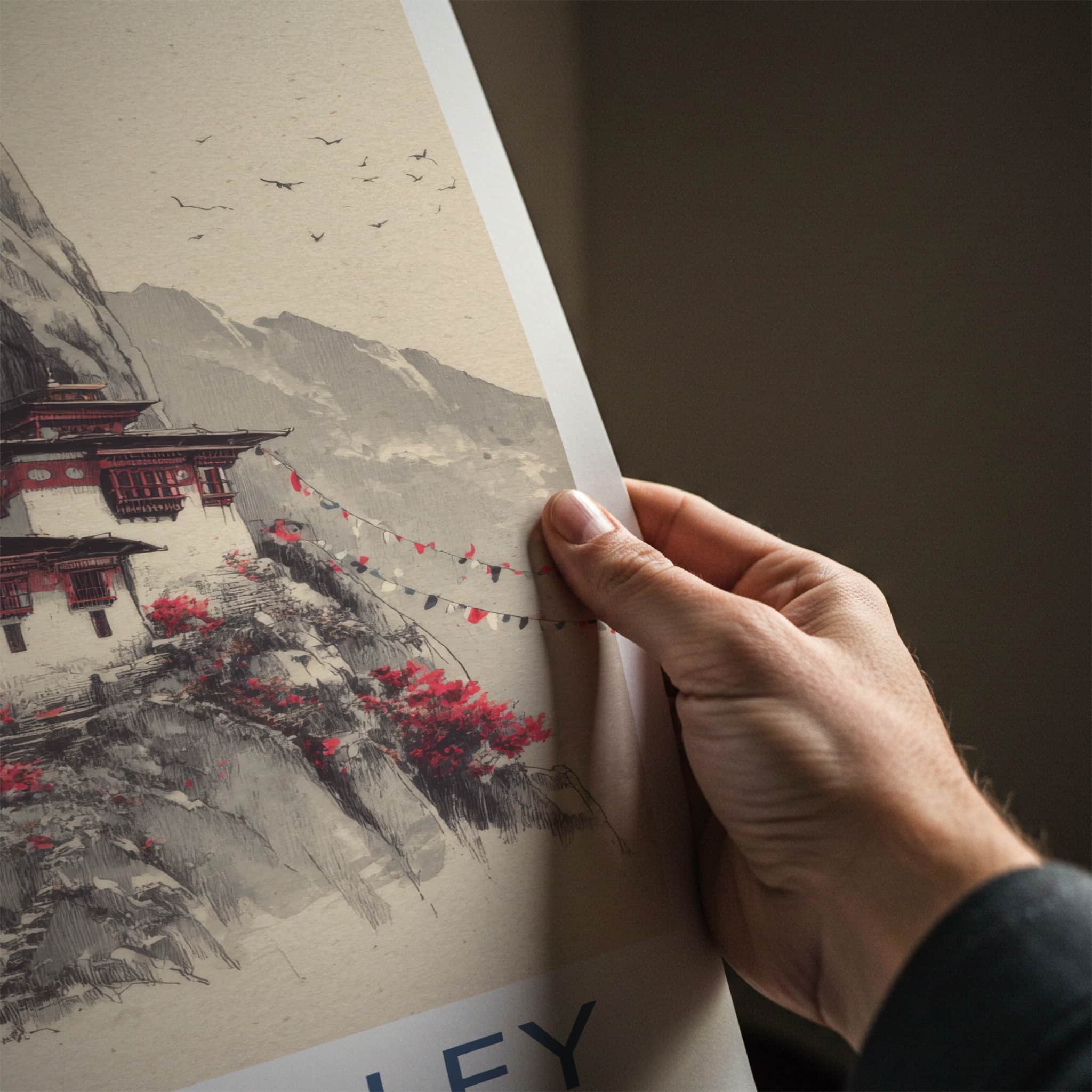 Paro Valley Poster - Bhutan Travel Art - Mountain Monastery Home Decor
