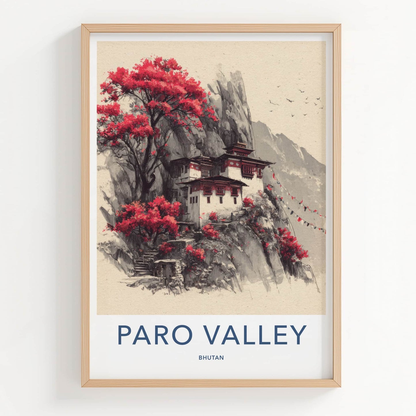 Paro Valley Poster - Bhutan Travel Art - Mountain Monastery Home Decor