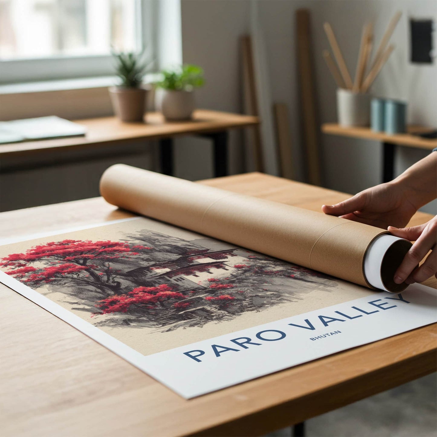 Paro Valley Poster - Bhutan Travel Art - Mountain Monastery Home Decor