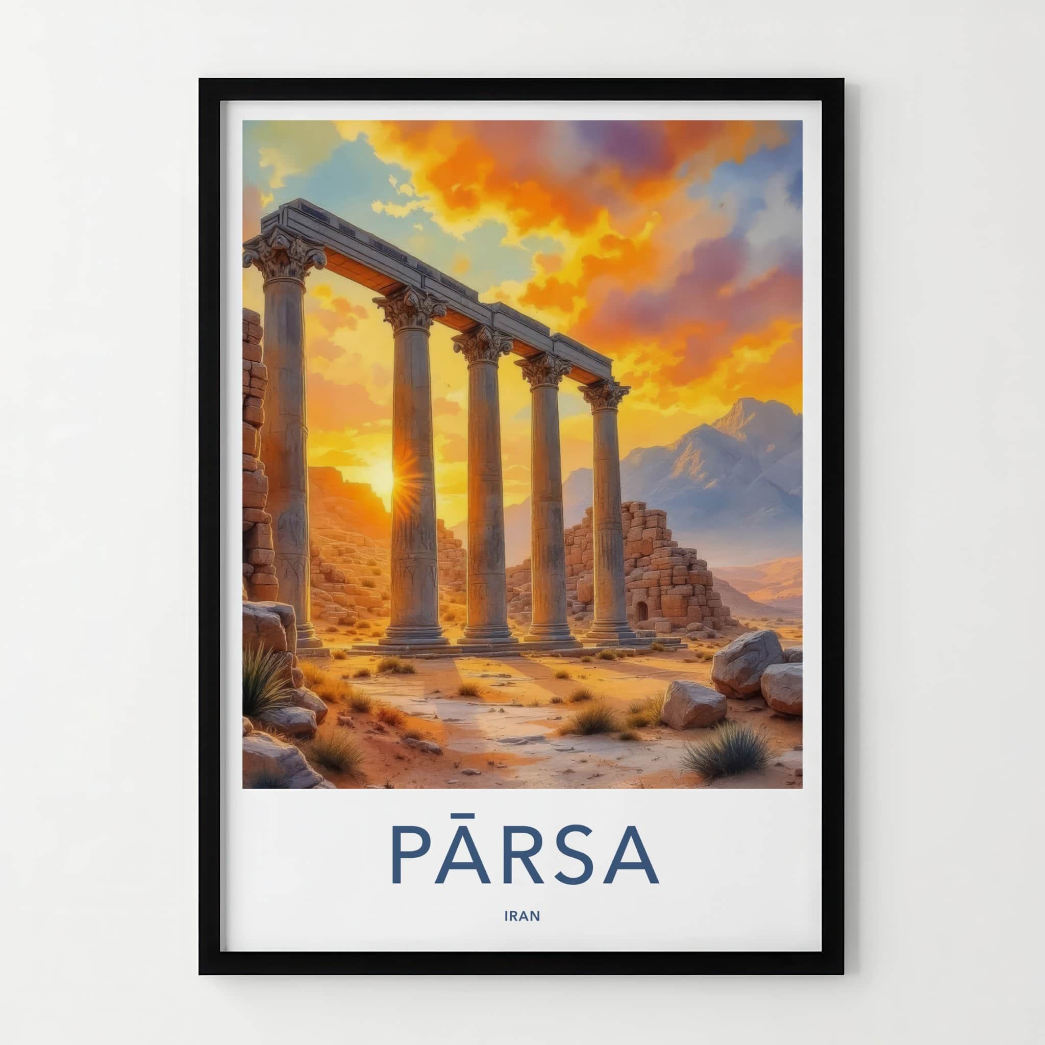 Parsa Poster - Iran Travel Art - Desert Temple Sunset Home Decor