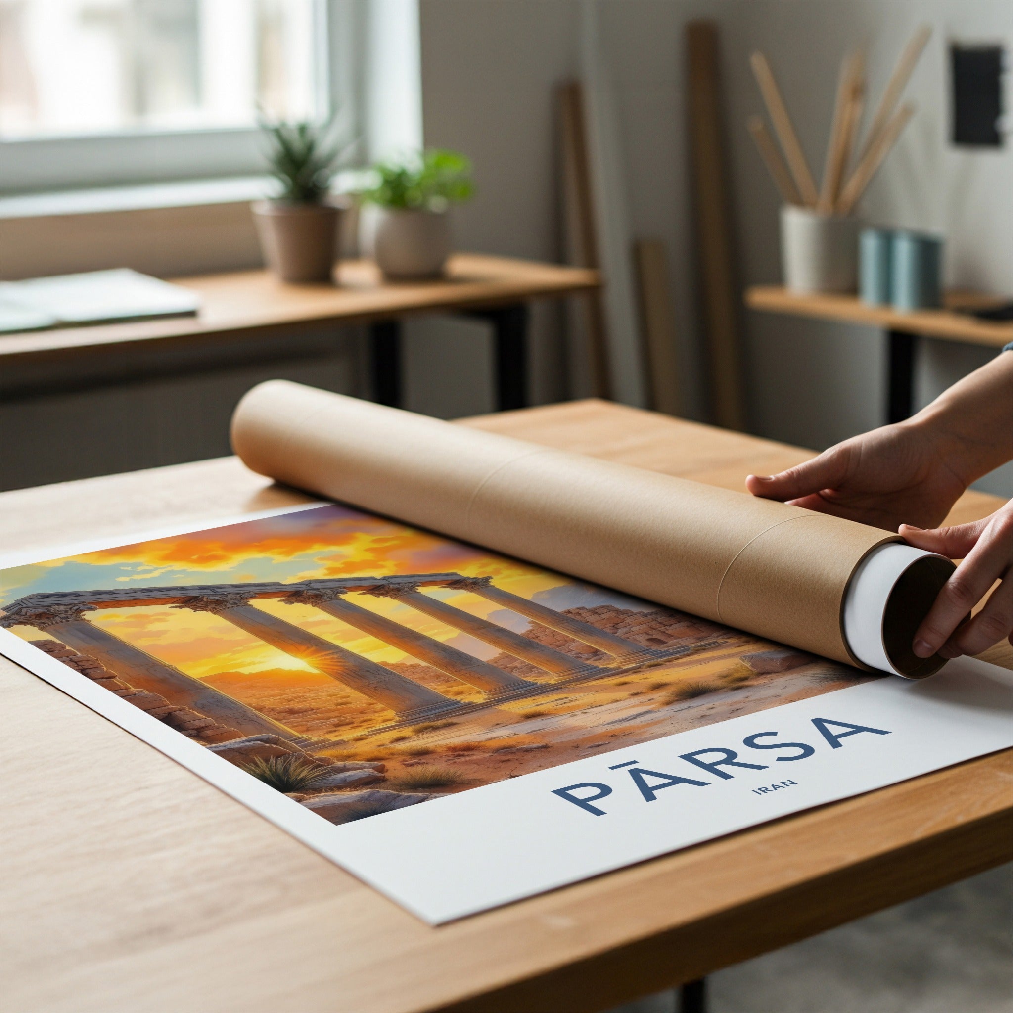 Parsa Poster - Iran Travel Art - Desert Temple Sunset Home Decor