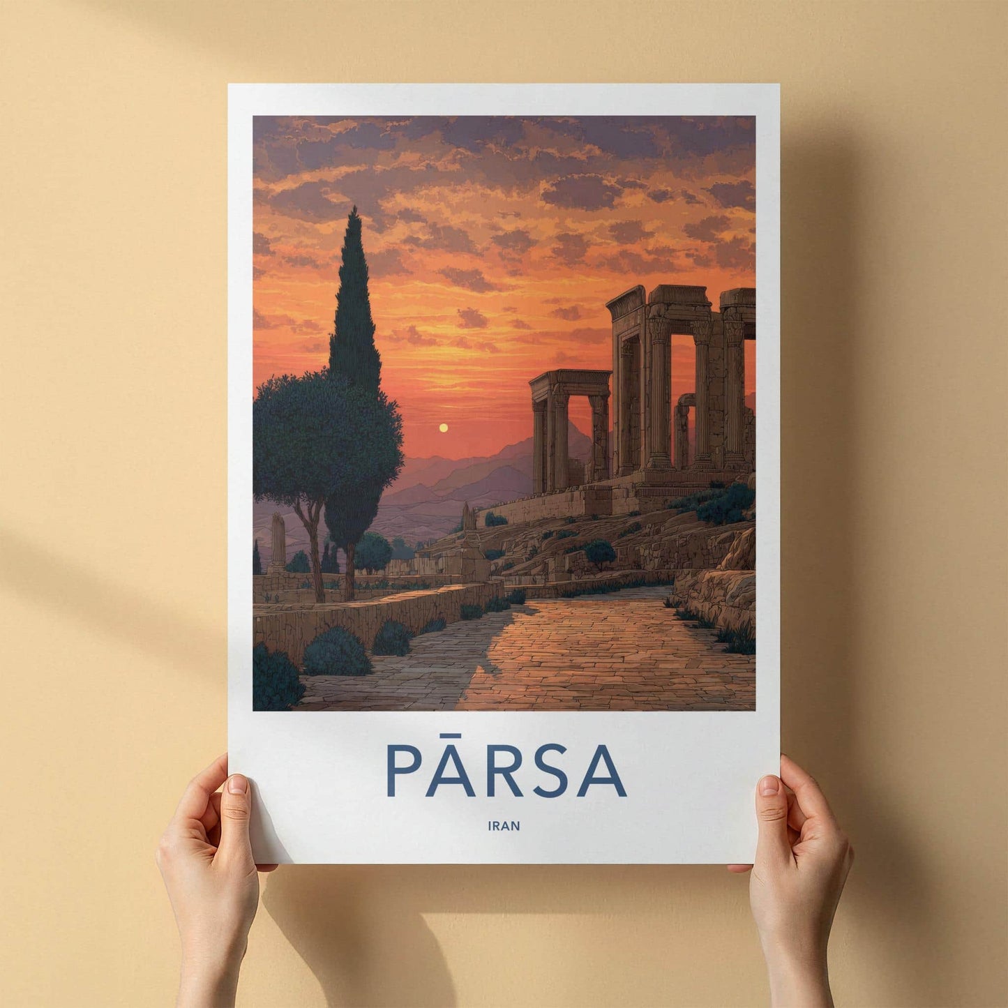 PARSA Poster - Iran Travel Art - Ruined Columns Sunset Home Decor
