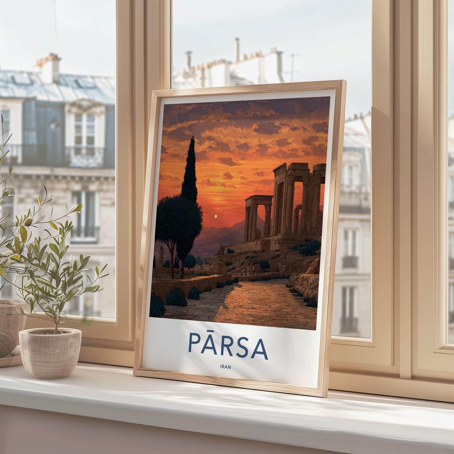 PARSA Poster - Iran Travel Art - Ruined Columns Sunset Home Decor
