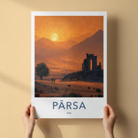 Parsa Poster - Iran Travel Art - Sunset Mountain Ruins Home Decor