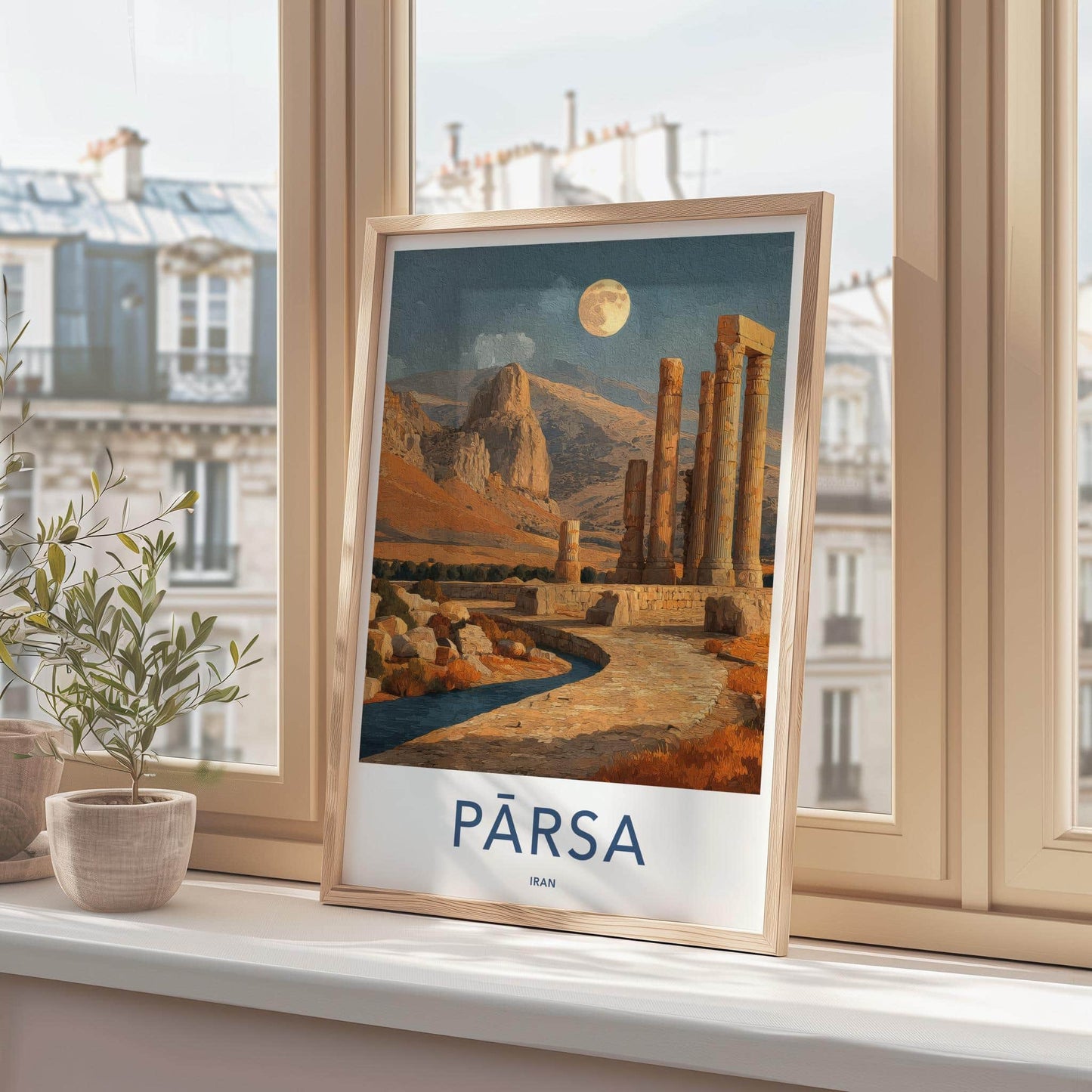 Parsa Poster - Iran Wall Art - Moonlight Desert Pillars Home Decor