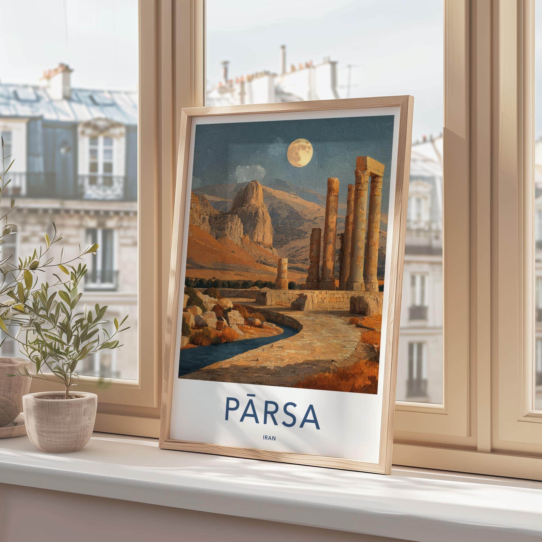 Parsa Poster - Iran Wall Art - Moonlight Desert Pillars Home Decor