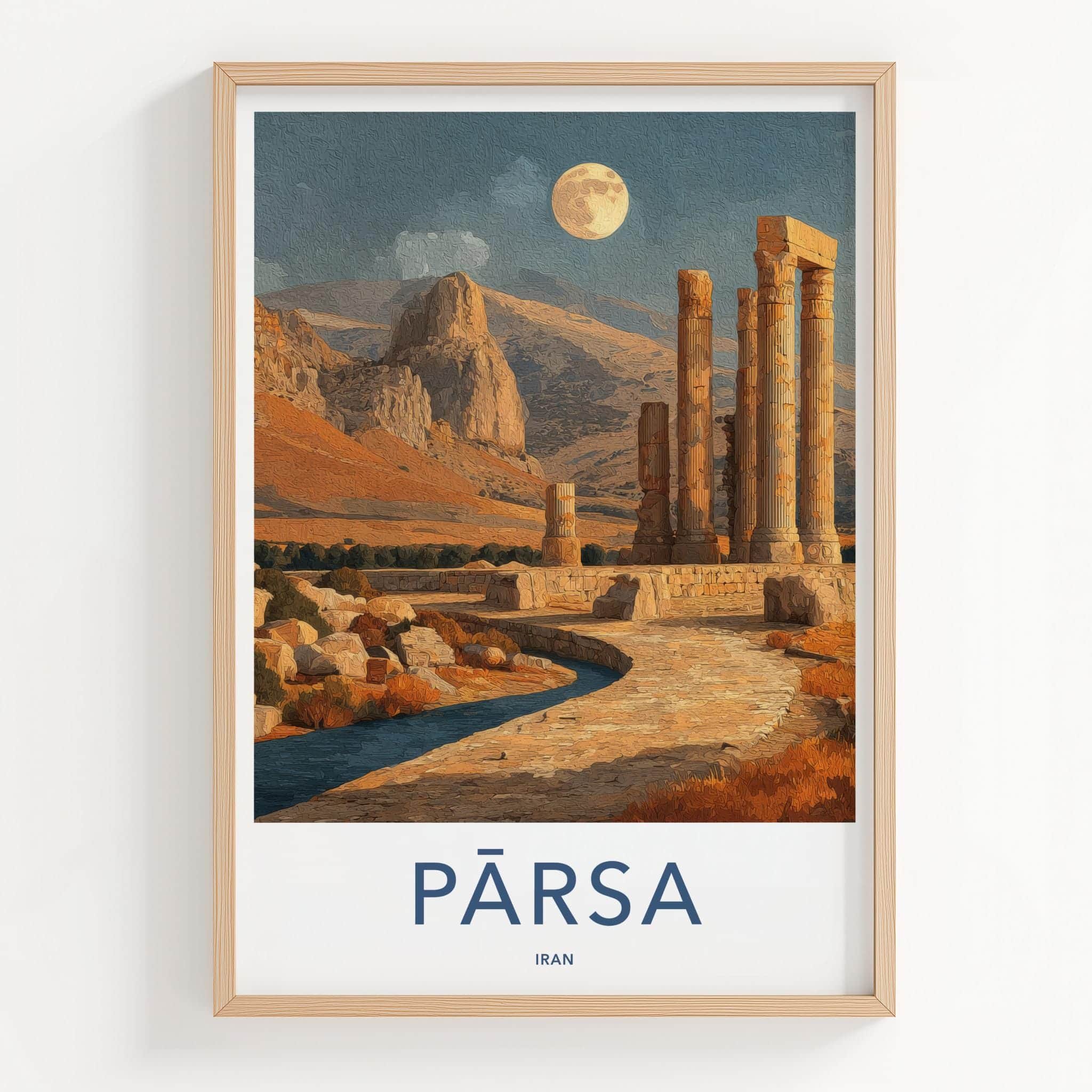 Parsa Poster - Iran Wall Art - Moonlight Desert Pillars Home Decor