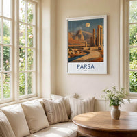 Parsa Poster - Iran Wall Art - Moonlight Desert Pillars Home Decor