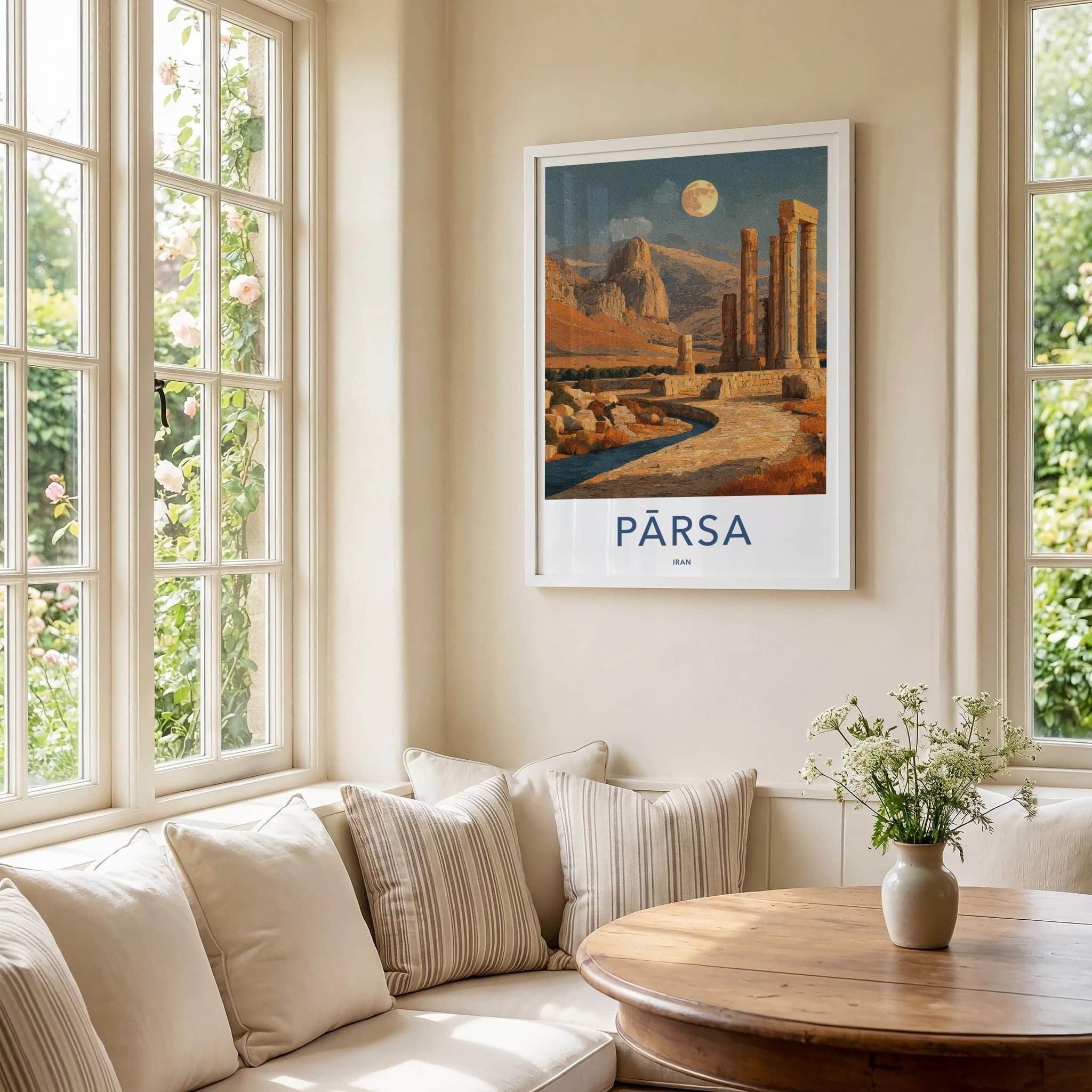 Parsa Poster - Iran Wall Art - Moonlight Desert Pillars Home Decor