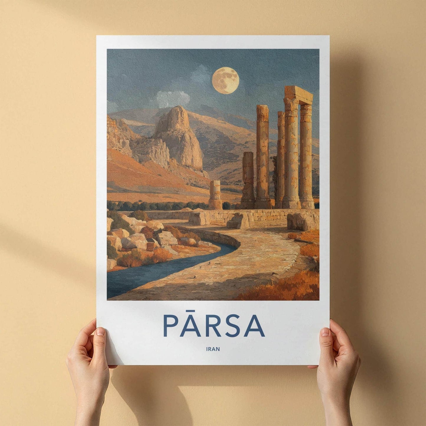 Parsa Poster - Iran Wall Art - Moonlight Desert Pillars Home Decor