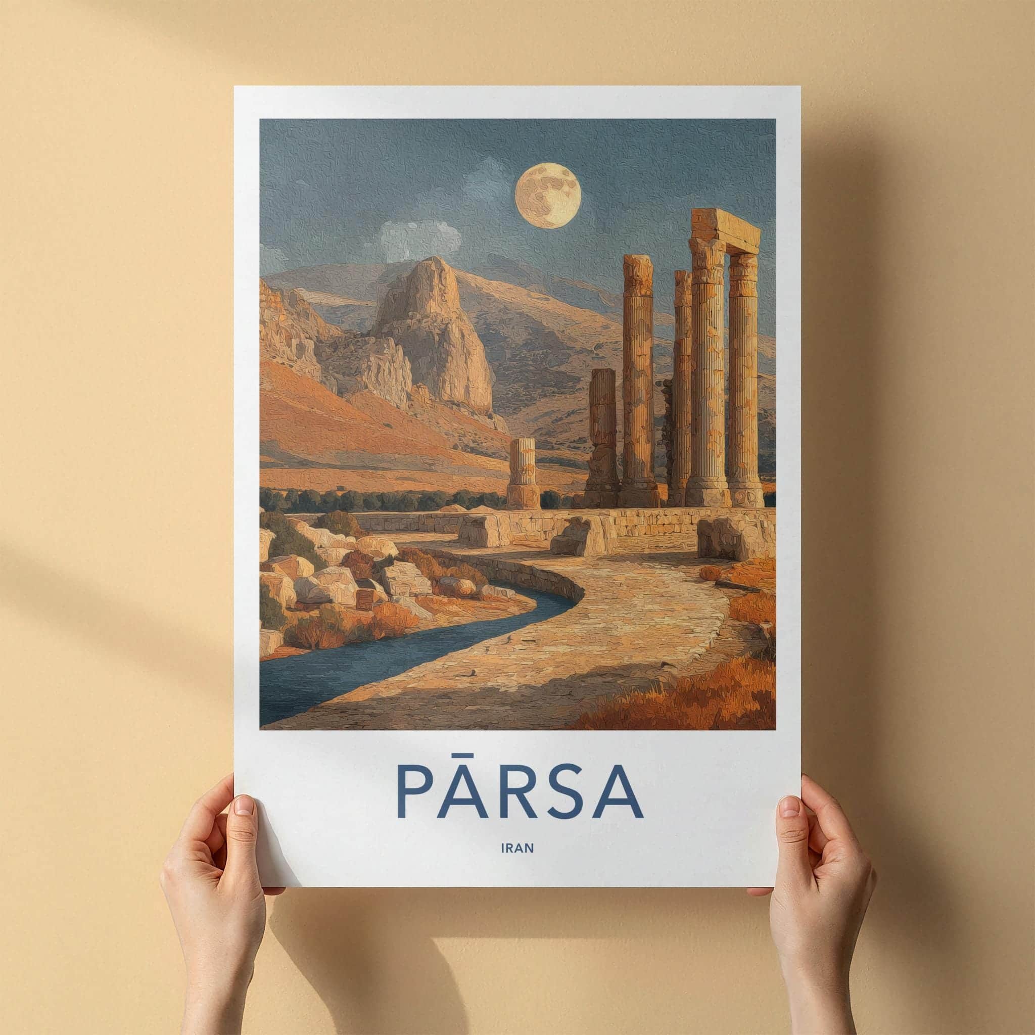 Parsa Poster - Iran Wall Art - Moonlight Desert Pillars Home Decor