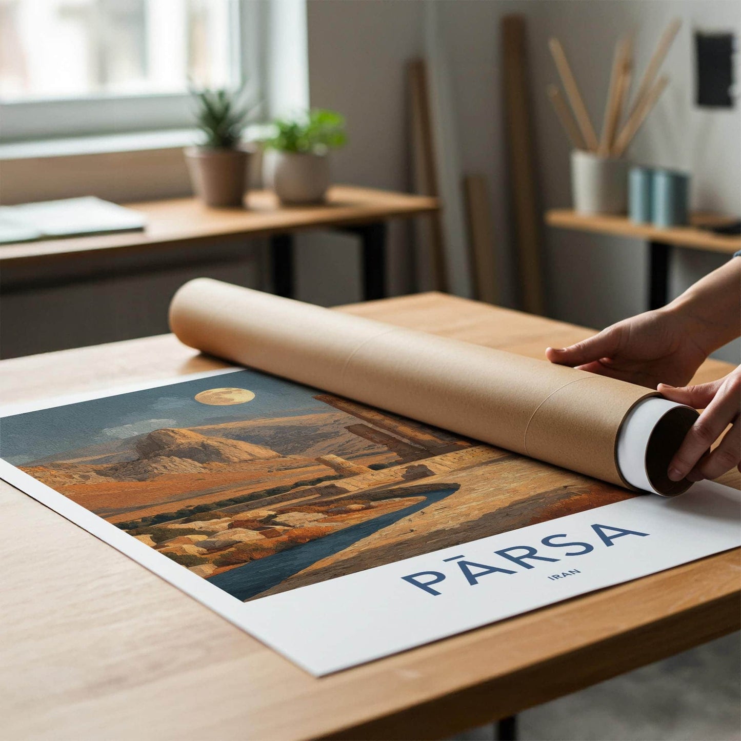 Parsa Poster - Iran Wall Art - Moonlight Desert Pillars Home Decor