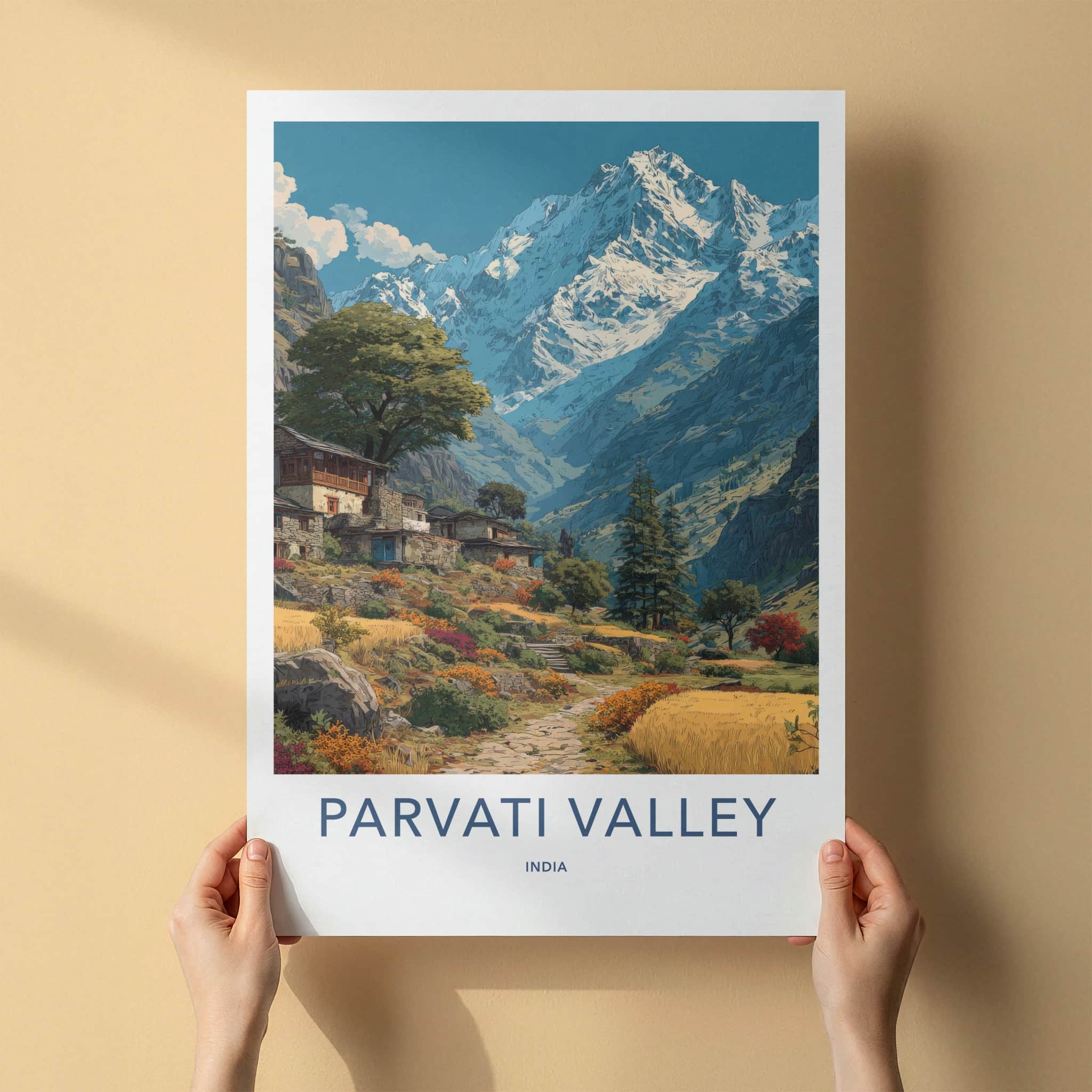 Parvati Valley Poster - India Himachal Pradesh Mountain Village Fine Art Home Decor