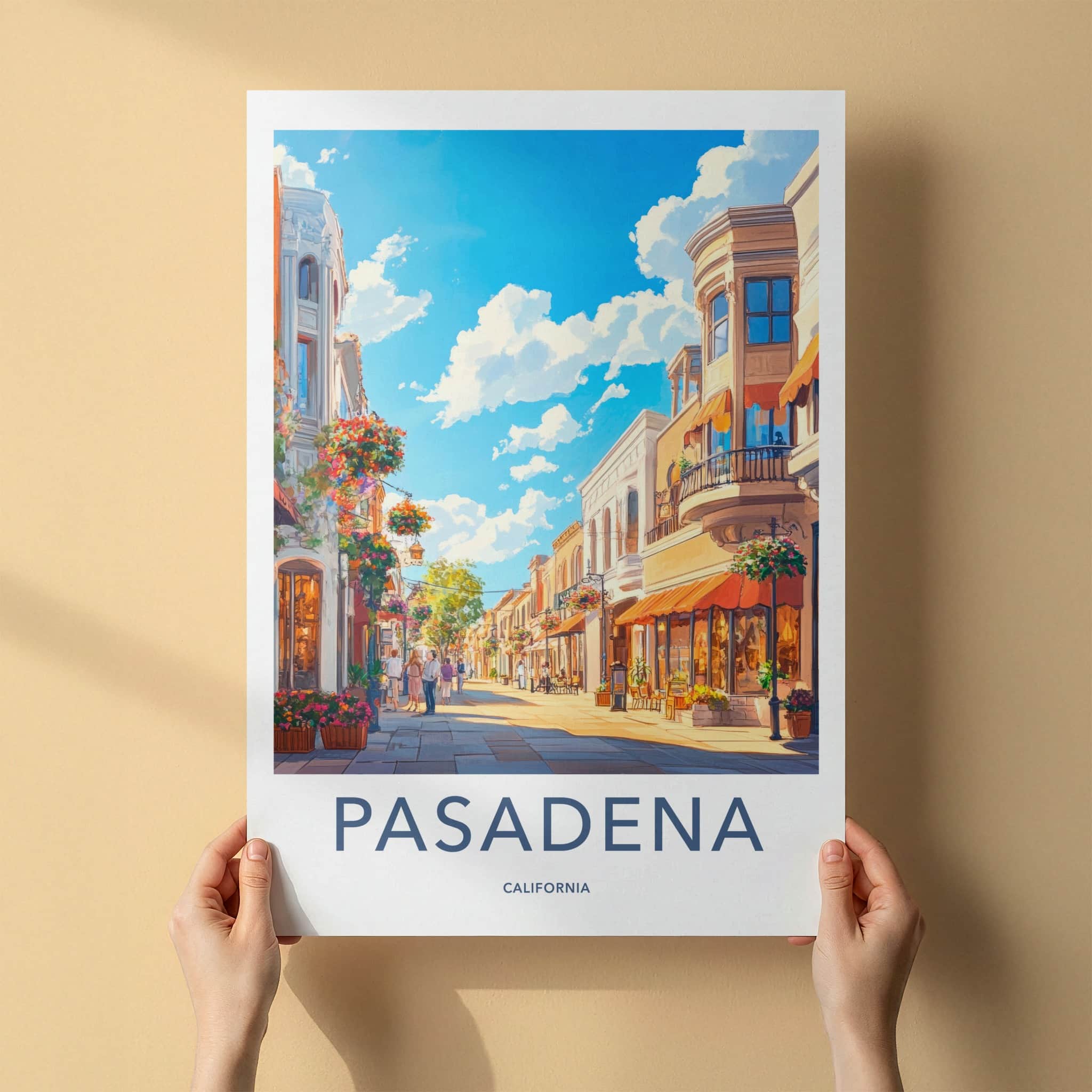 Pasadena Poster - California Travel Art - Flower Lined Street Home Decor