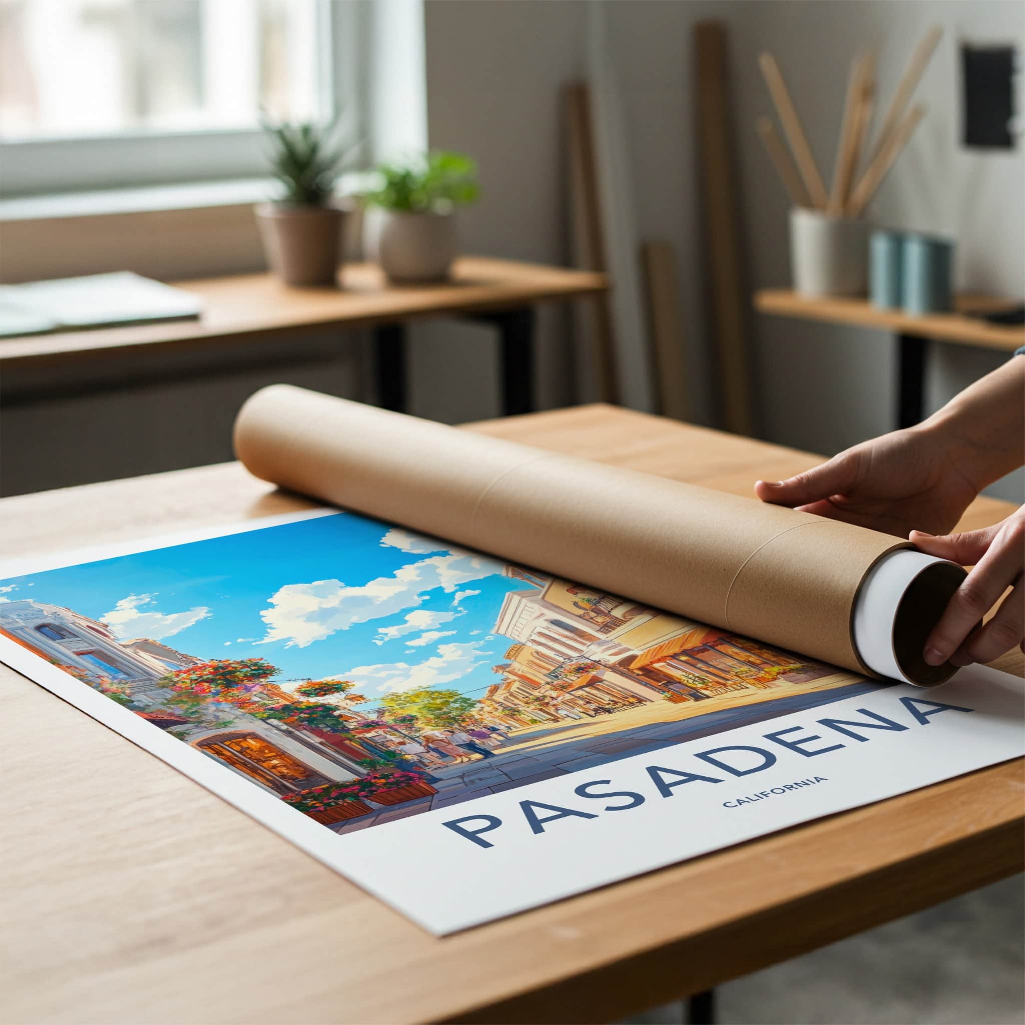 Pasadena Poster - California Travel Art - Flower Lined Street Home Decor