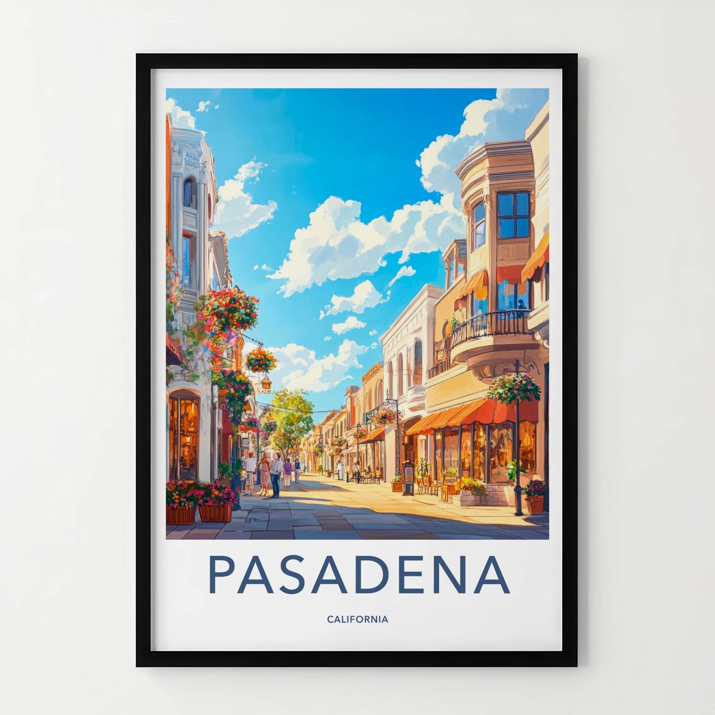 Pasadena Poster - California Travel Art - Flower Lined Street Home Decor