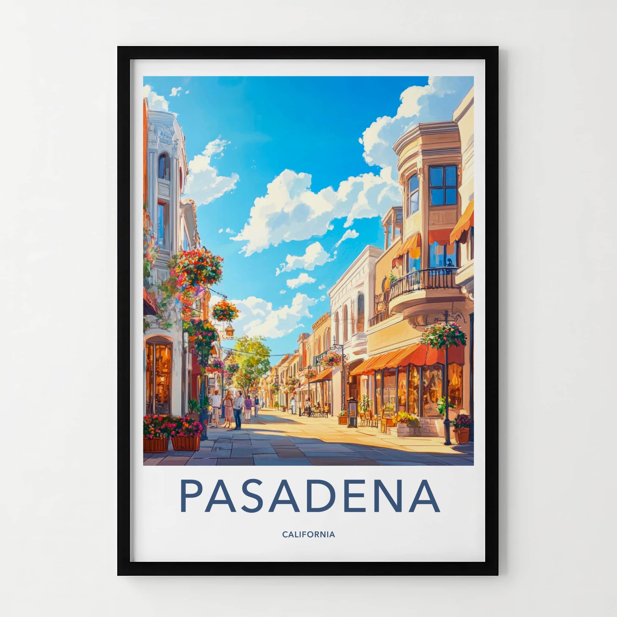 Pasadena Poster - California Travel Art - Flower Lined Street Home Decor