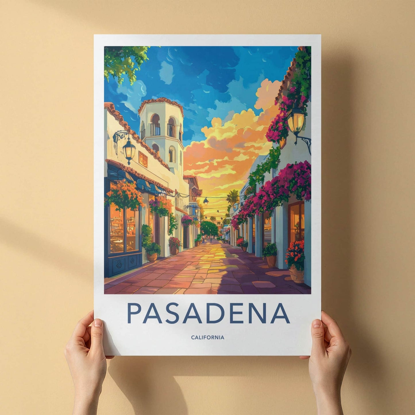 Pasadena Poster - California Travel Art - Golden Hour Alley Home Decor
