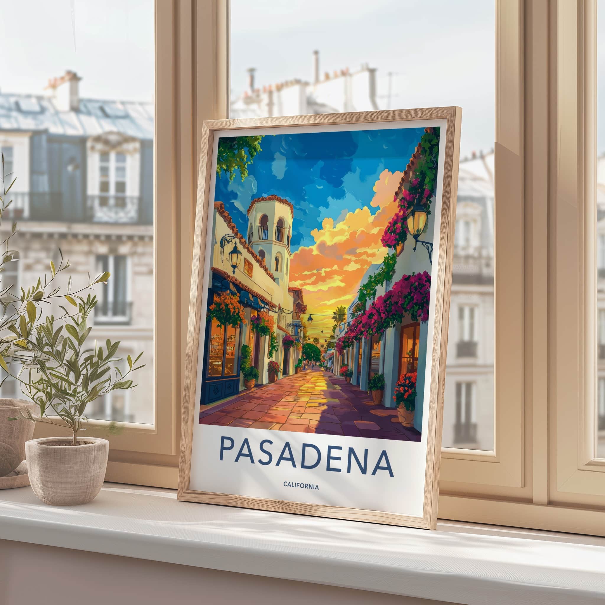 Pasadena Poster - California Travel Art - Golden Hour Alley Home Decor