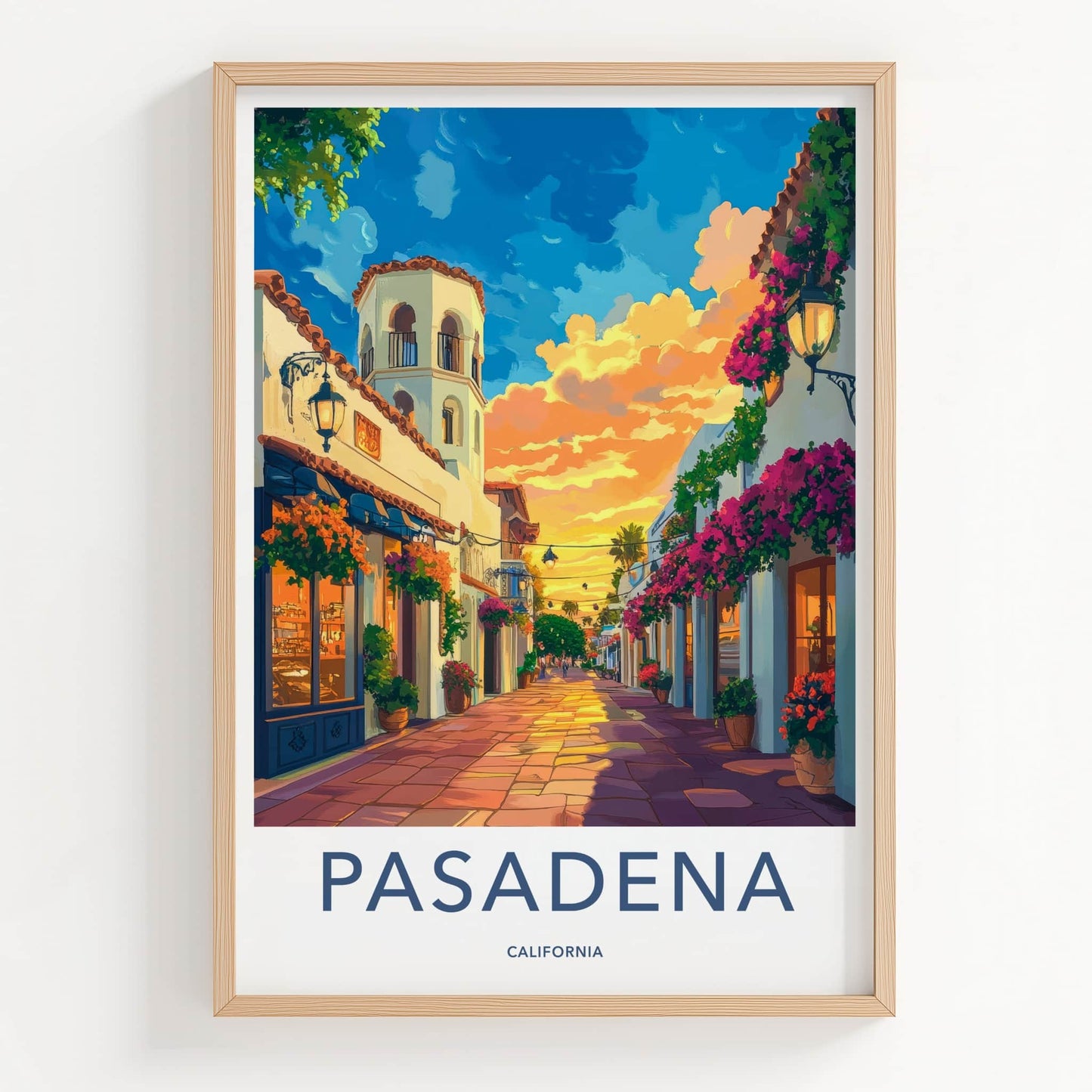 Pasadena Poster - California Travel Art - Golden Hour Alley Home Decor