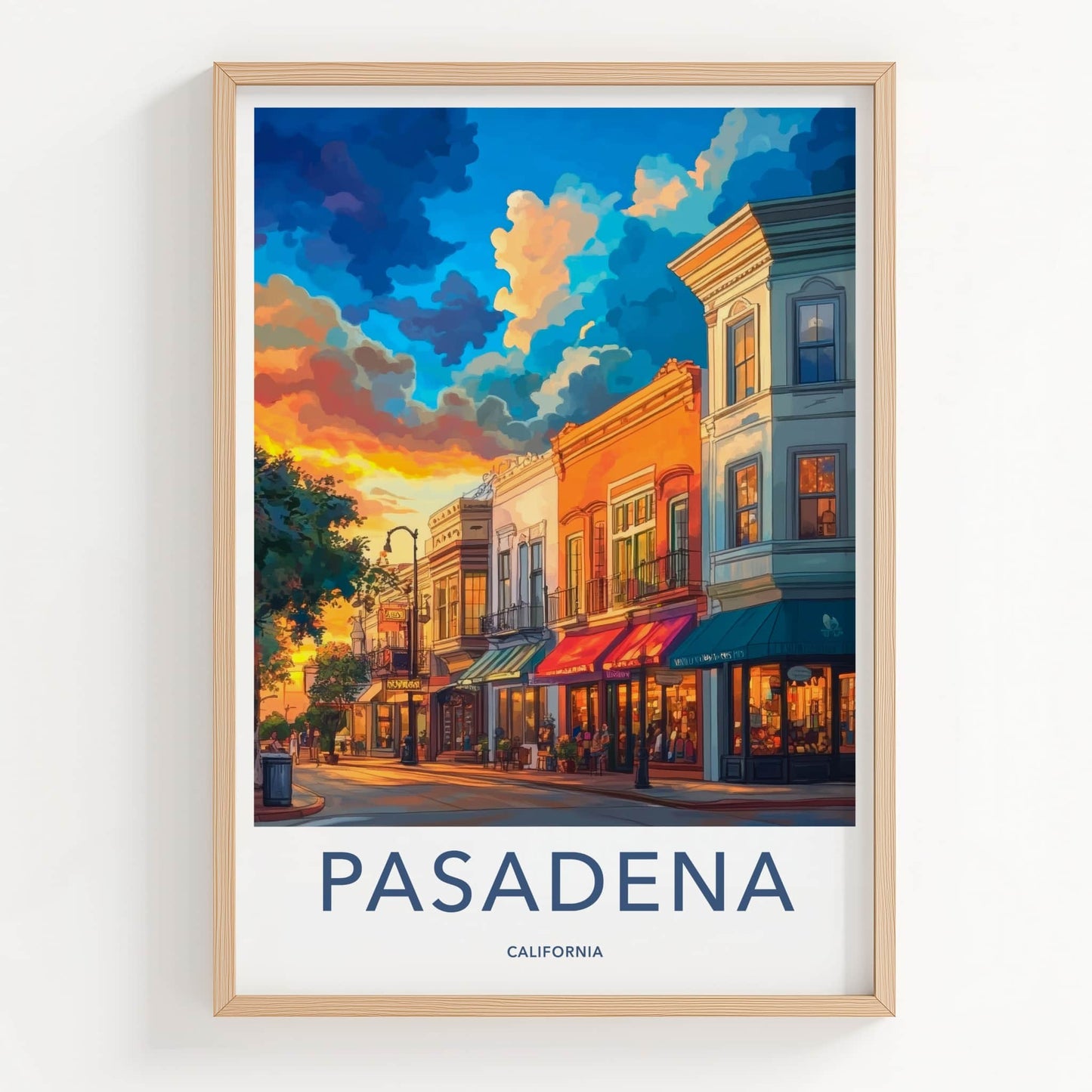 Pasadena Poster - California Travel Art - Golden Hour Street Home Decor