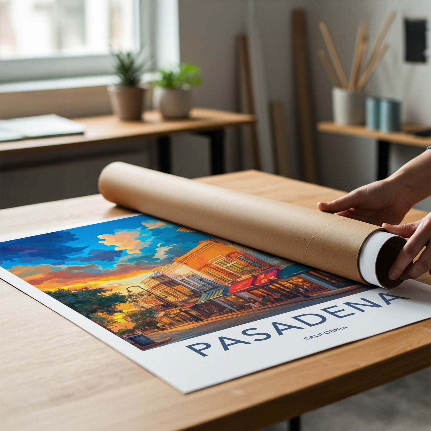 Pasadena Poster - California Travel Art - Golden Hour Street Home Decor