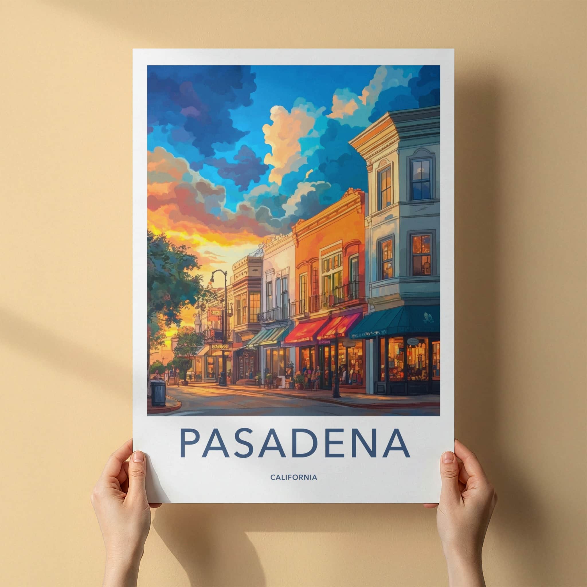 Pasadena Poster - California Travel Art - Golden Hour Street Home Decor