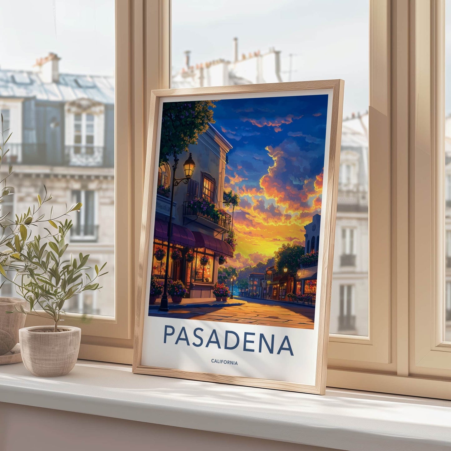 Pasadena Poster - California Travel Art - Golden Hour Street Home Decor