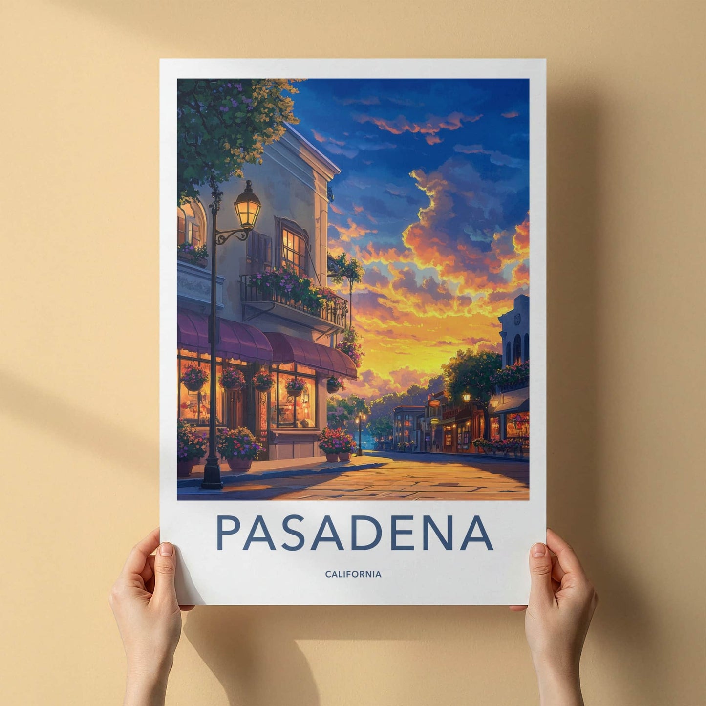 Pasadena Poster - California Travel Art - Golden Hour Street Home Decor