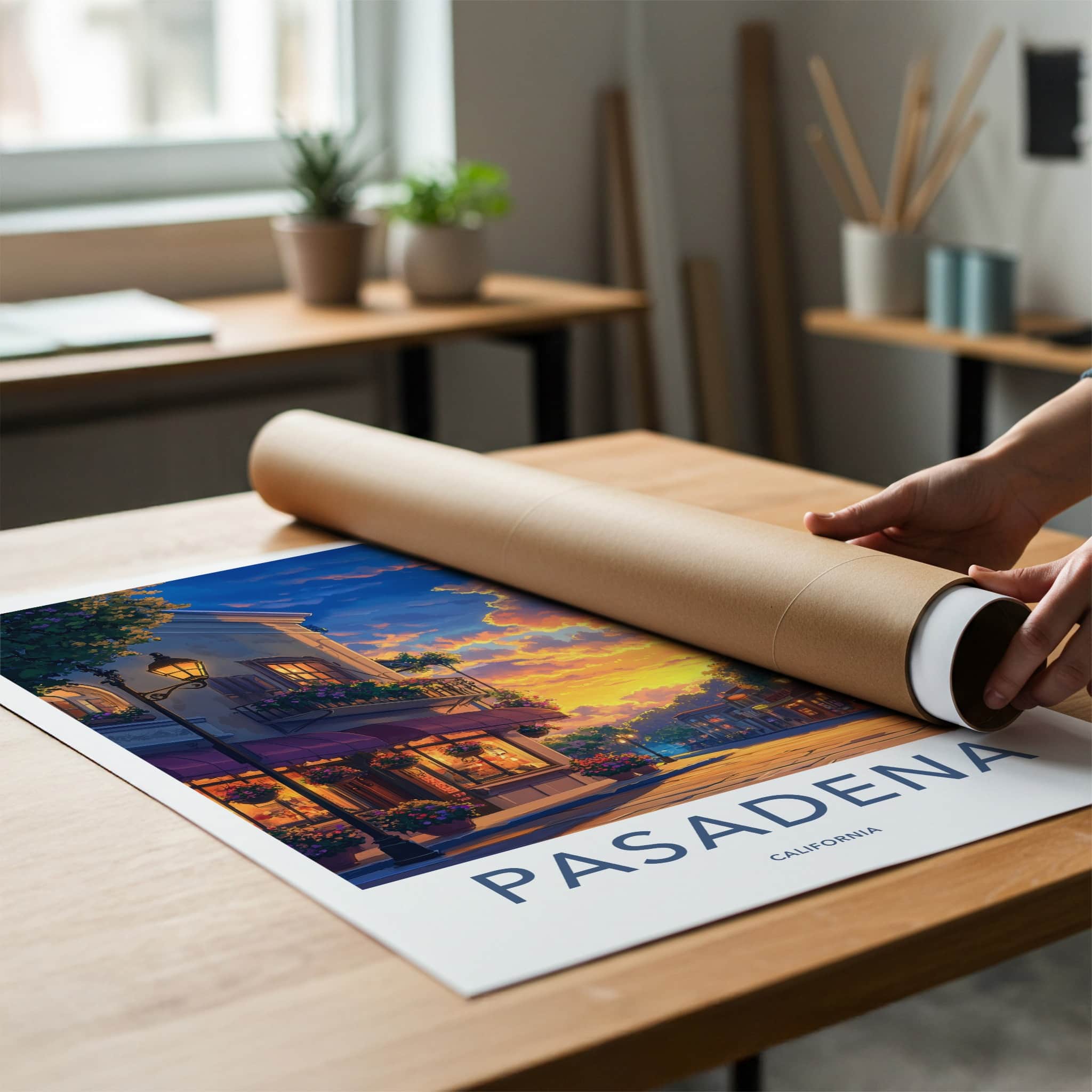 Pasadena Poster - California Travel Art - Golden Hour Street Home Decor