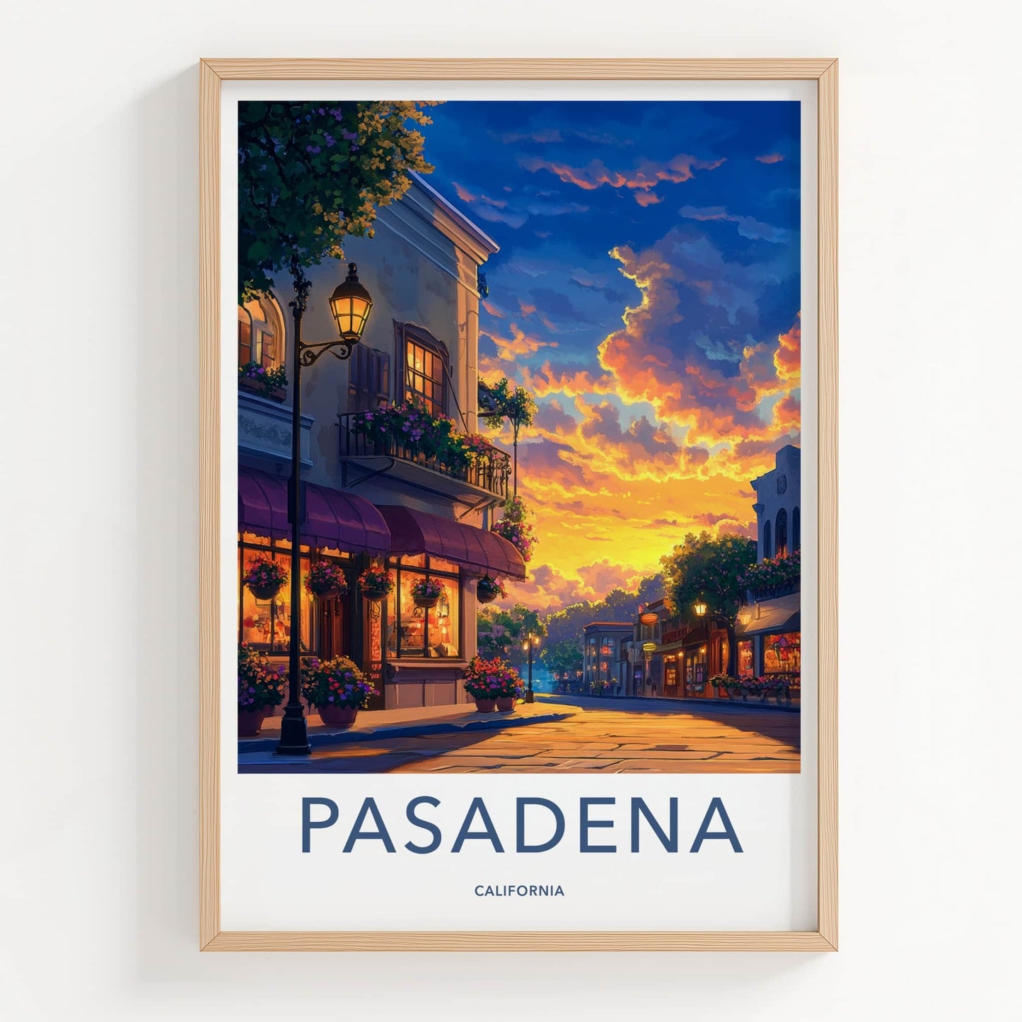 Pasadena Poster - California Travel Art - Golden Hour Street Home Decor