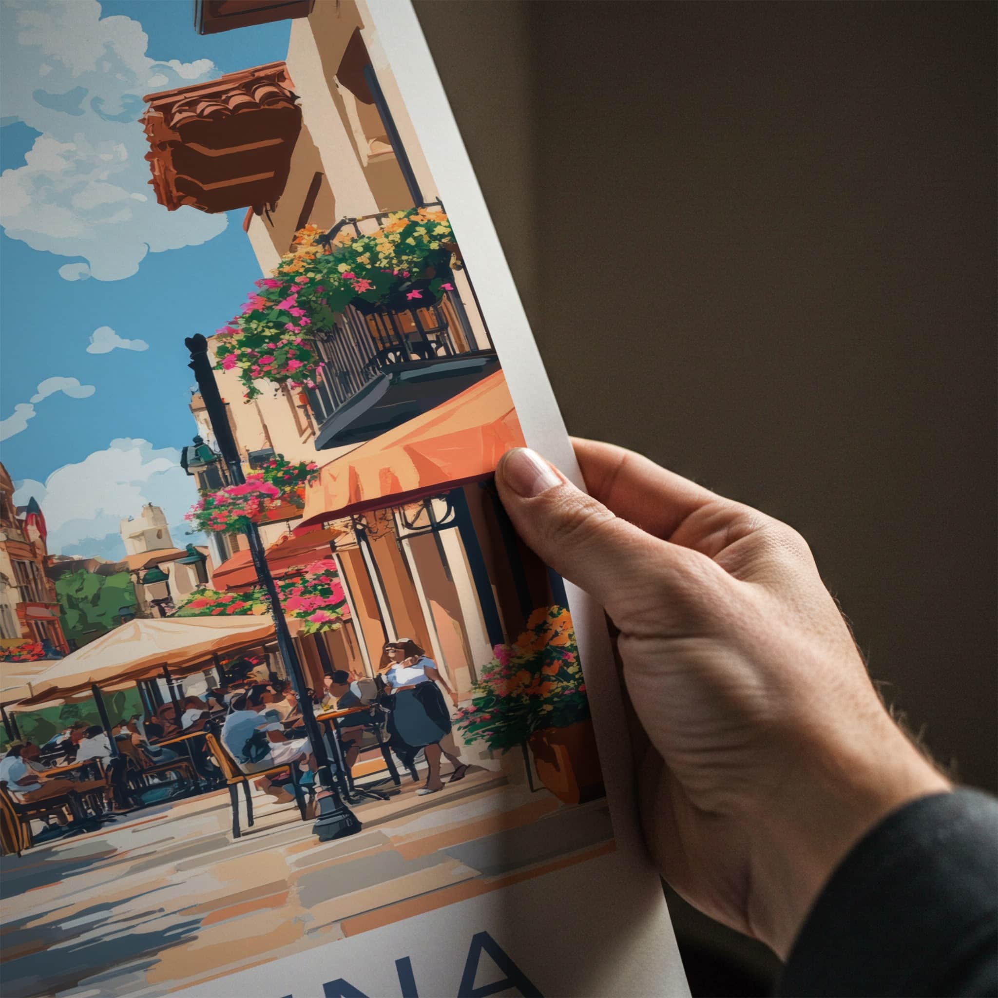 Pasadena Poster - California Travel Art - Lively Street Cafe Home Decor