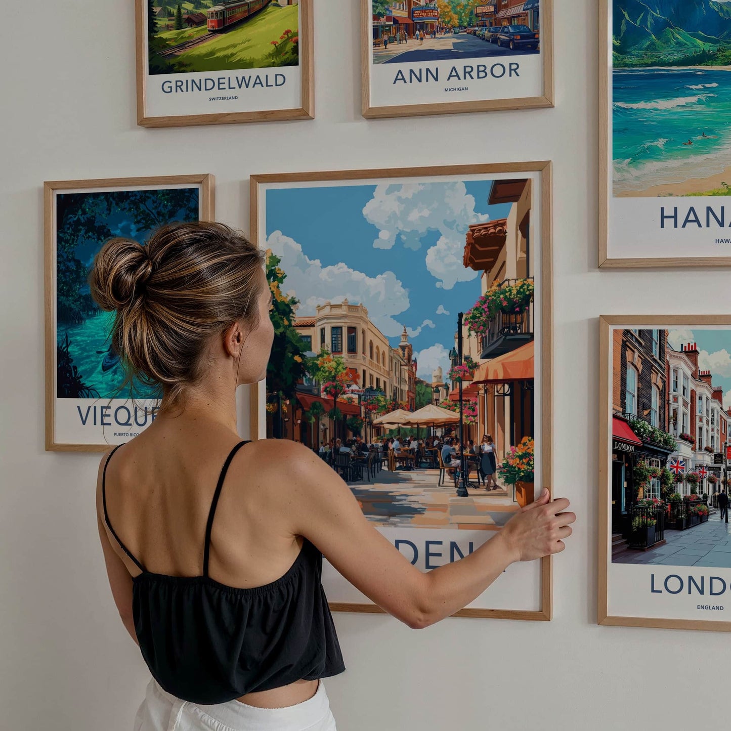 Pasadena Poster - California Travel Art - Lively Street Cafe Home Decor