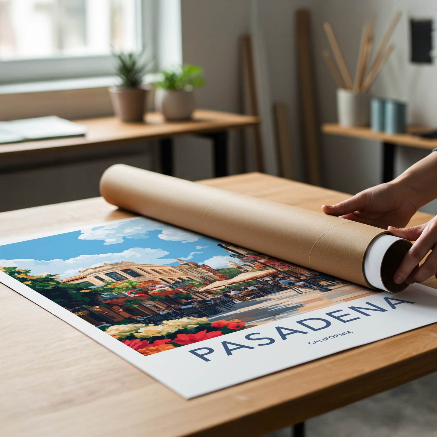 Pasadena Poster - California Travel Art - Lively Street Cafe Home Decor