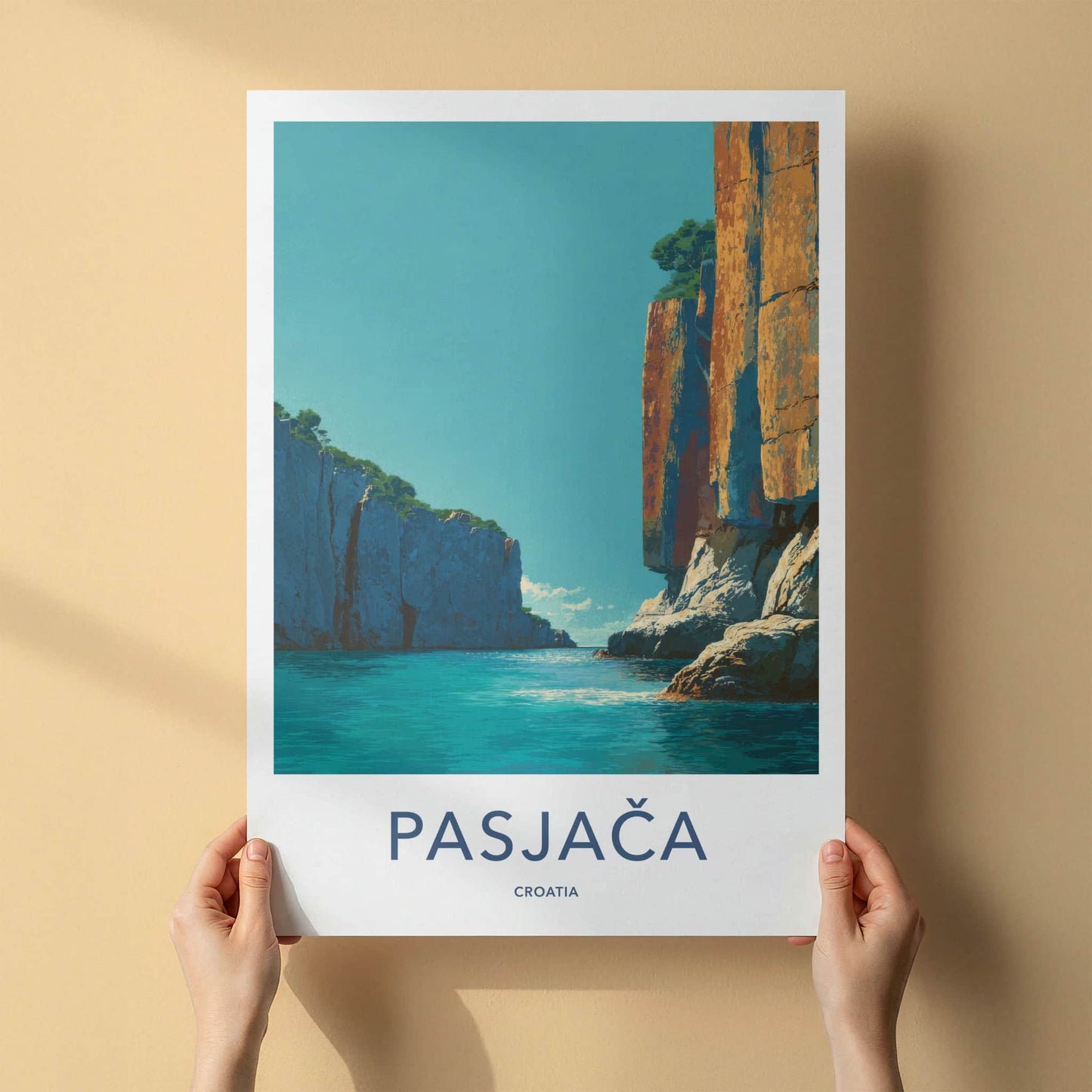 Pasjaca Poster - Croatia Travel Print - Azure Water Cliffs Home Decor