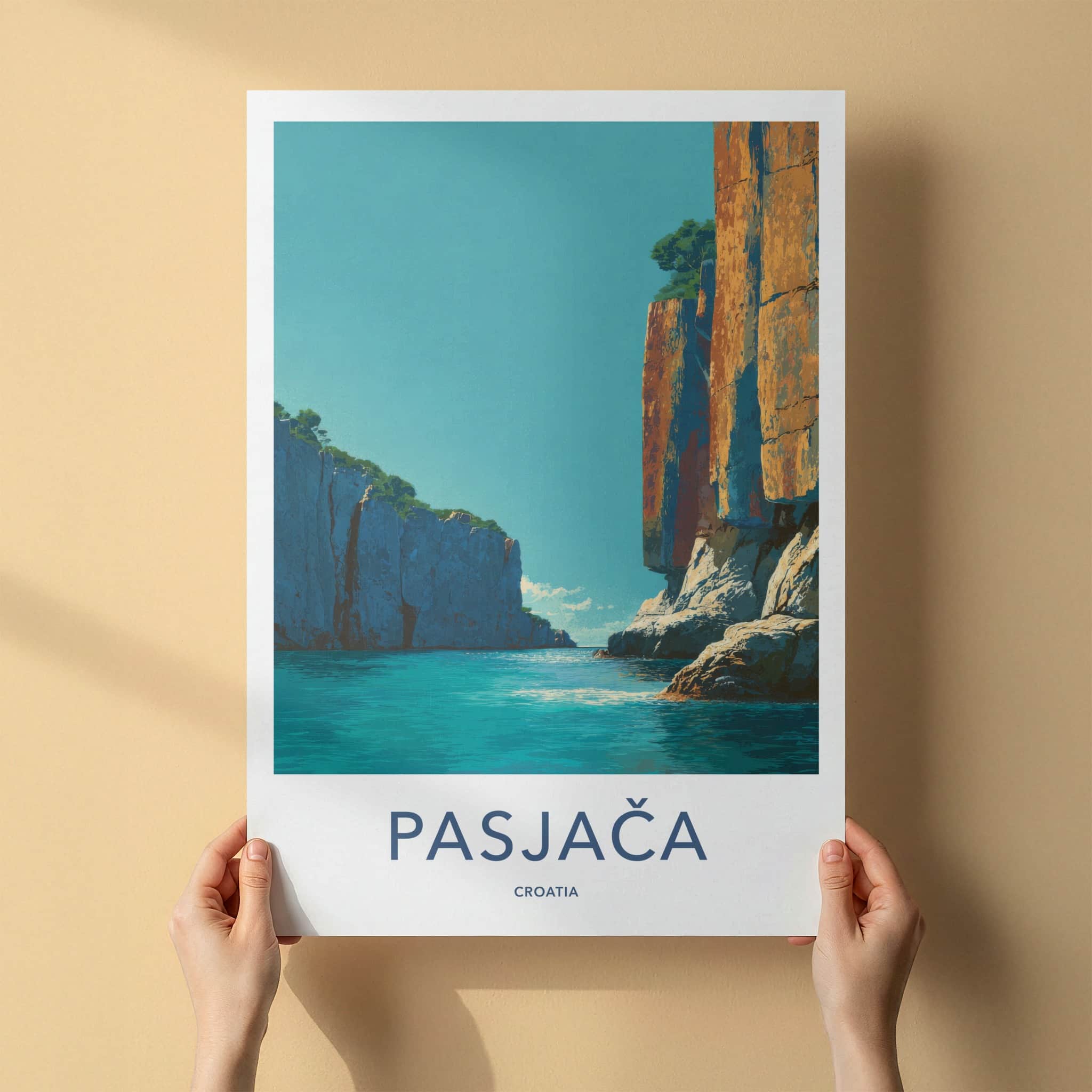 Pasjaca Poster - Croatia Travel Print - Azure Water Cliffs Home Decor