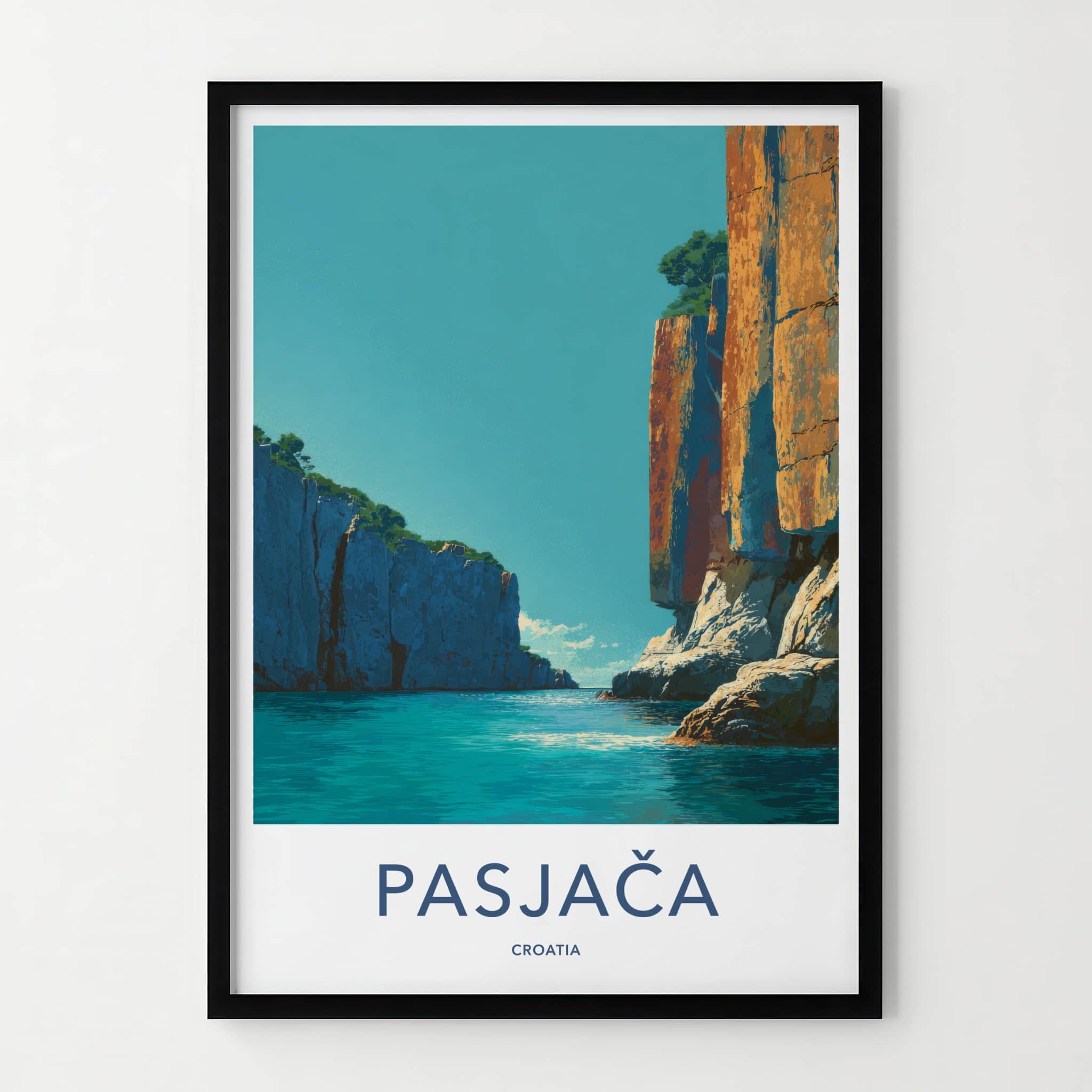 Pasjaca Poster - Croatia Travel Print - Azure Water Cliffs Home Decor