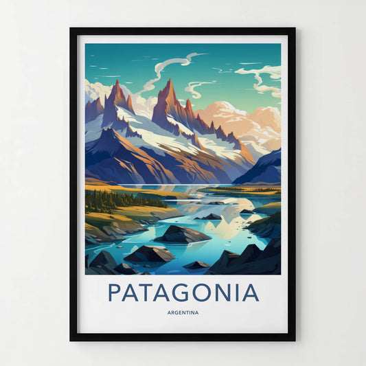 Patagonia Poster - Argentina Travel Art - Vibrant Mountain Panorama Home Decor