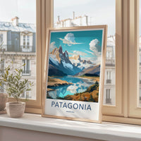 Patagonia Poster - Argentina Wall Art - Snowy Mountain Lake Home Decor