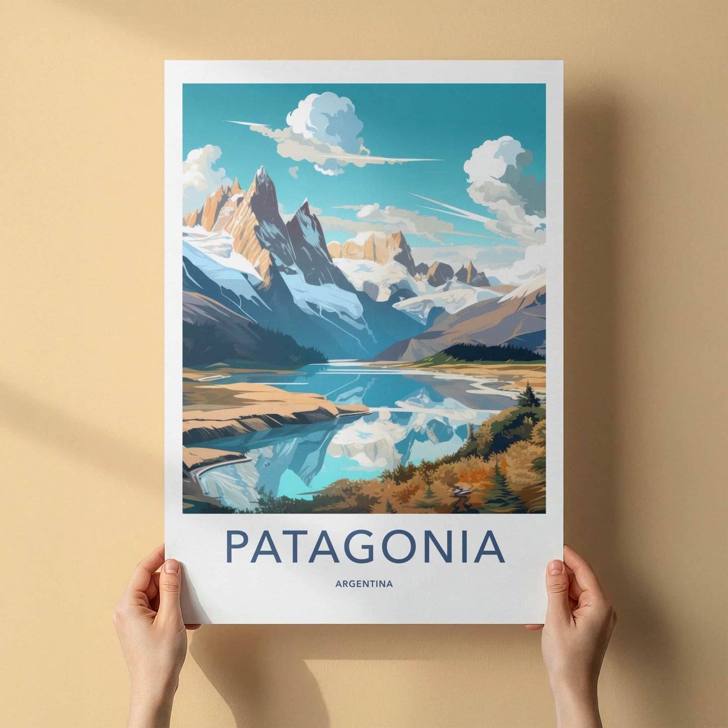 Patagonia Poster - Argentina Wall Art - Snowy Mountain Lake Home Decor