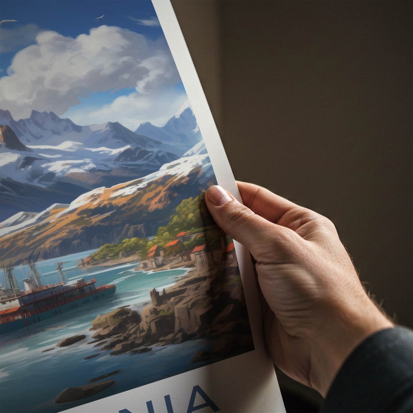 Patagonia Poster - Chile Travel Art - Snowy Mountain Ship Wall Decor