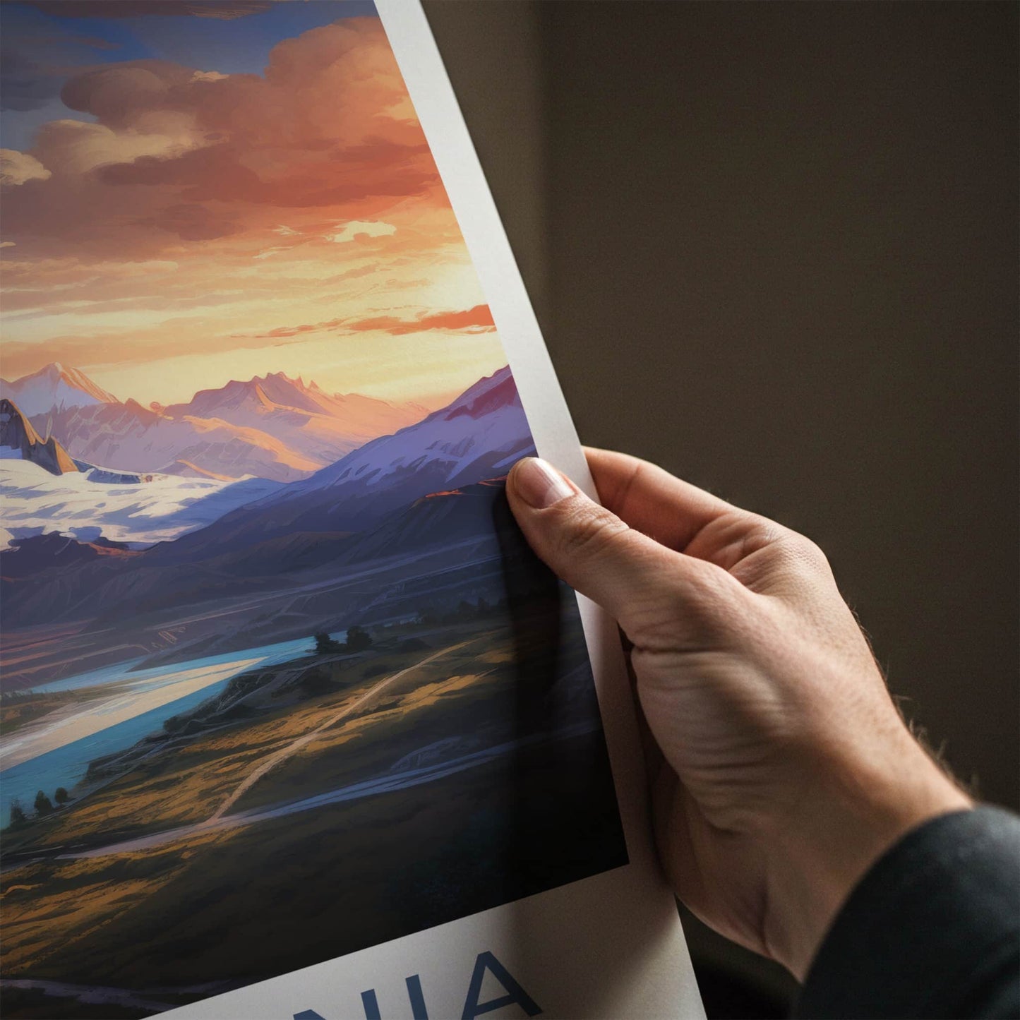 Patagonia Poster - Chile Travel Art - Snowy River Sunset Wall Decor
