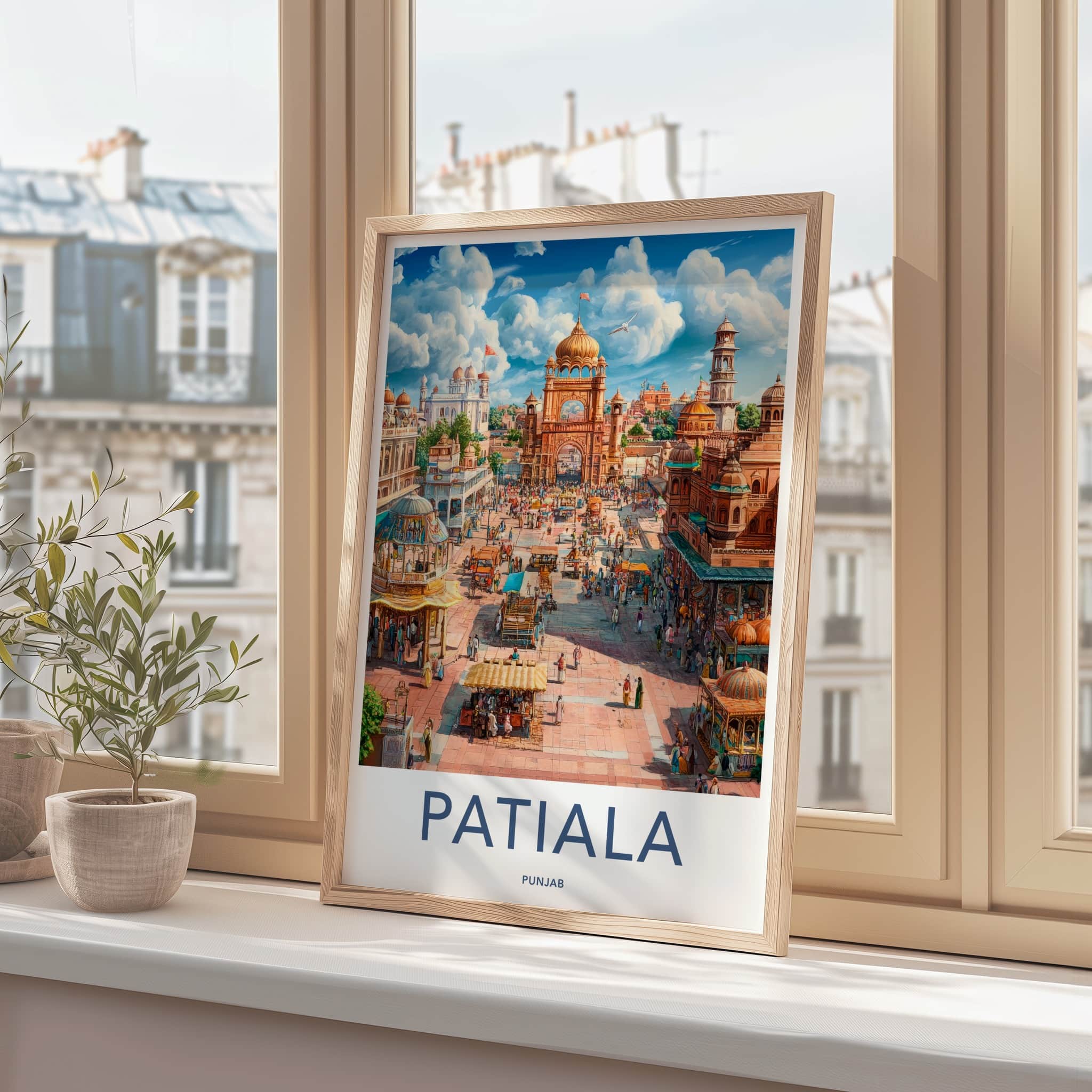 Patiala Poster - India Travel Art - Punjab Bustling Market Square Home Decor