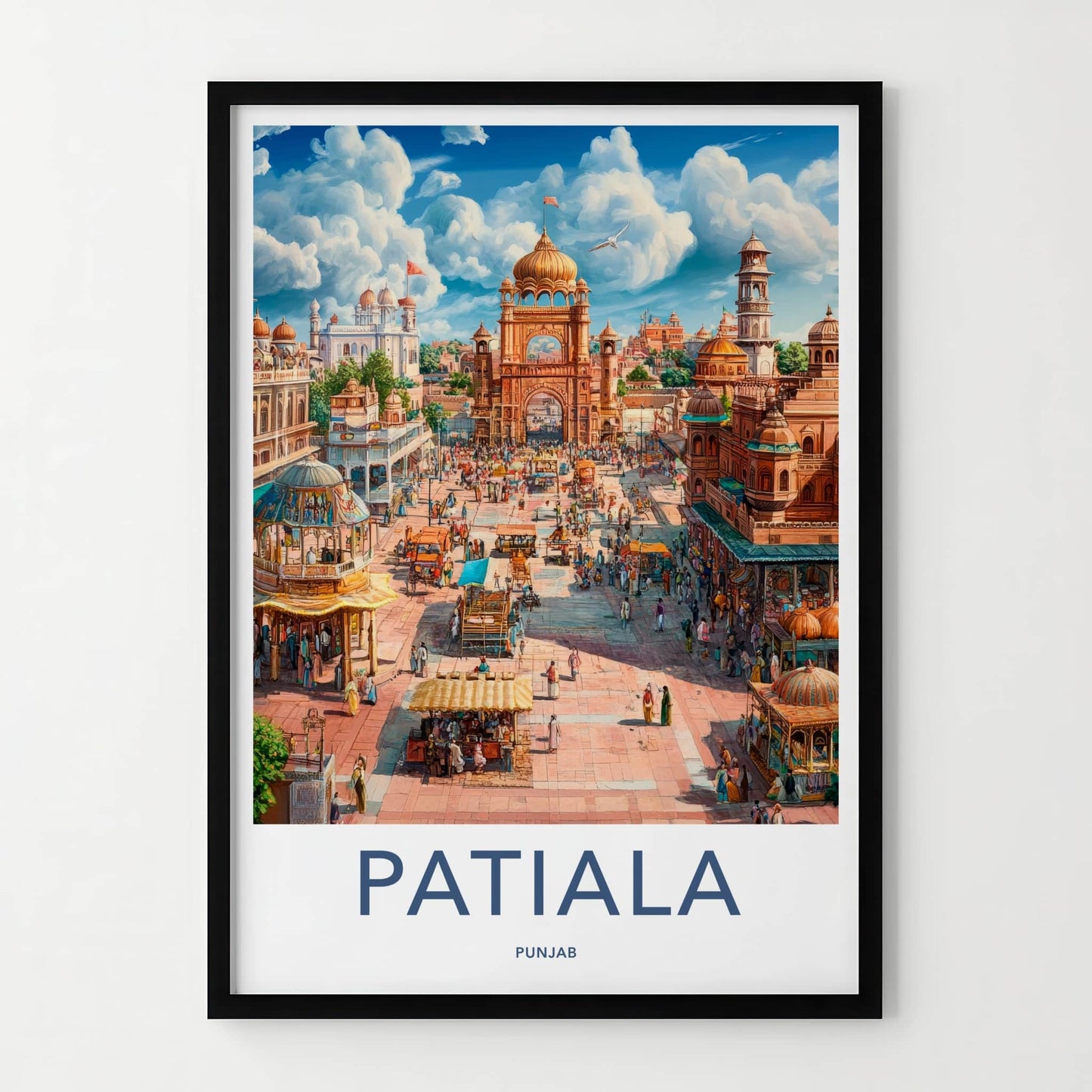 Patiala Poster - India Travel Art - Punjab Bustling Market Square Home Decor