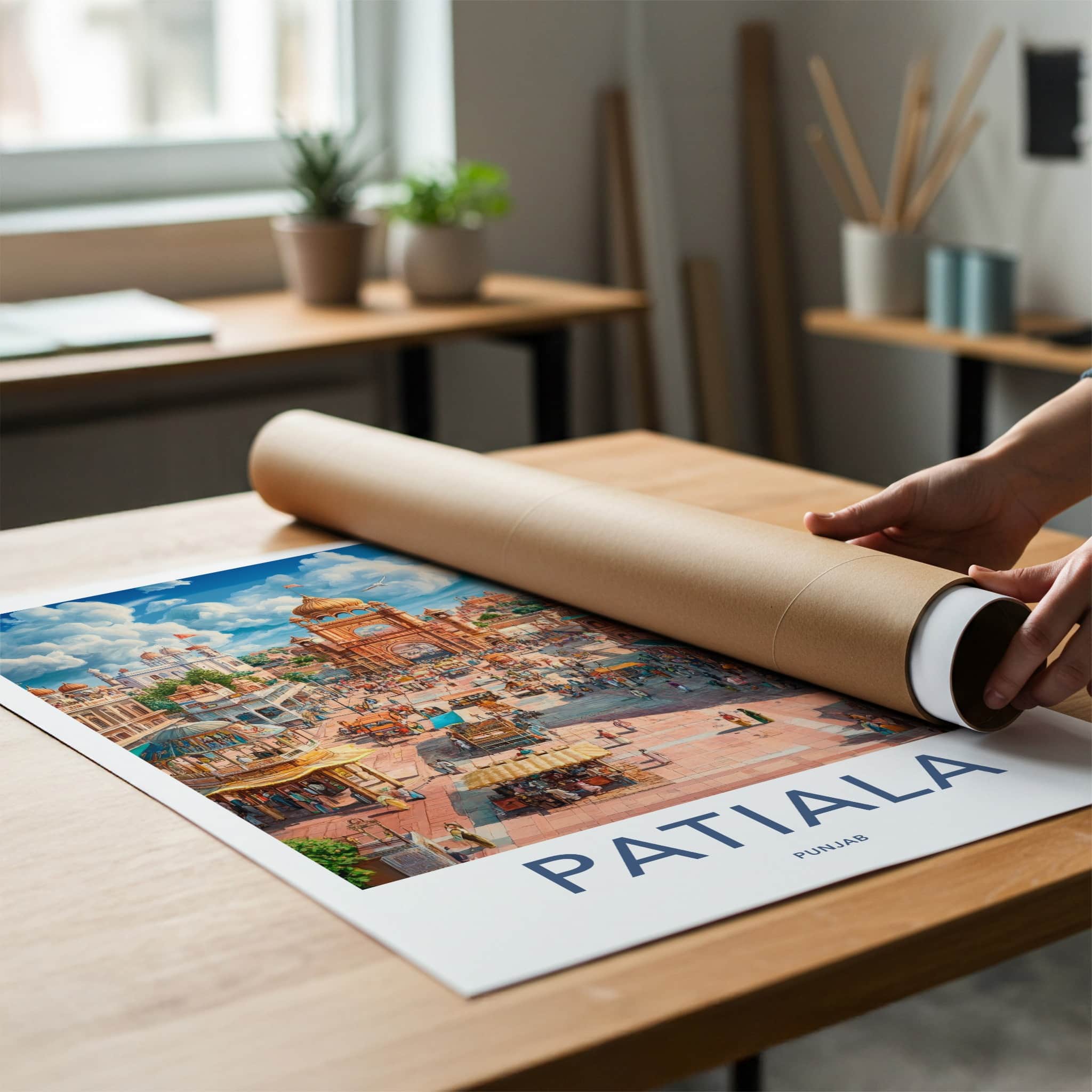 Patiala Poster - India Travel Art - Punjab Bustling Market Square Home Decor
