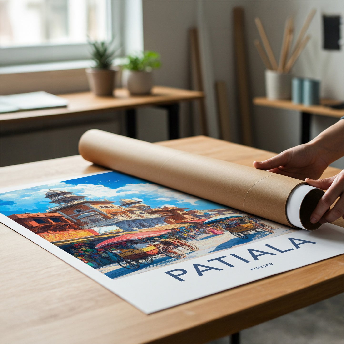 Patiala Poster - India Travel Art - Punjab Bustling Market Street Home Decor