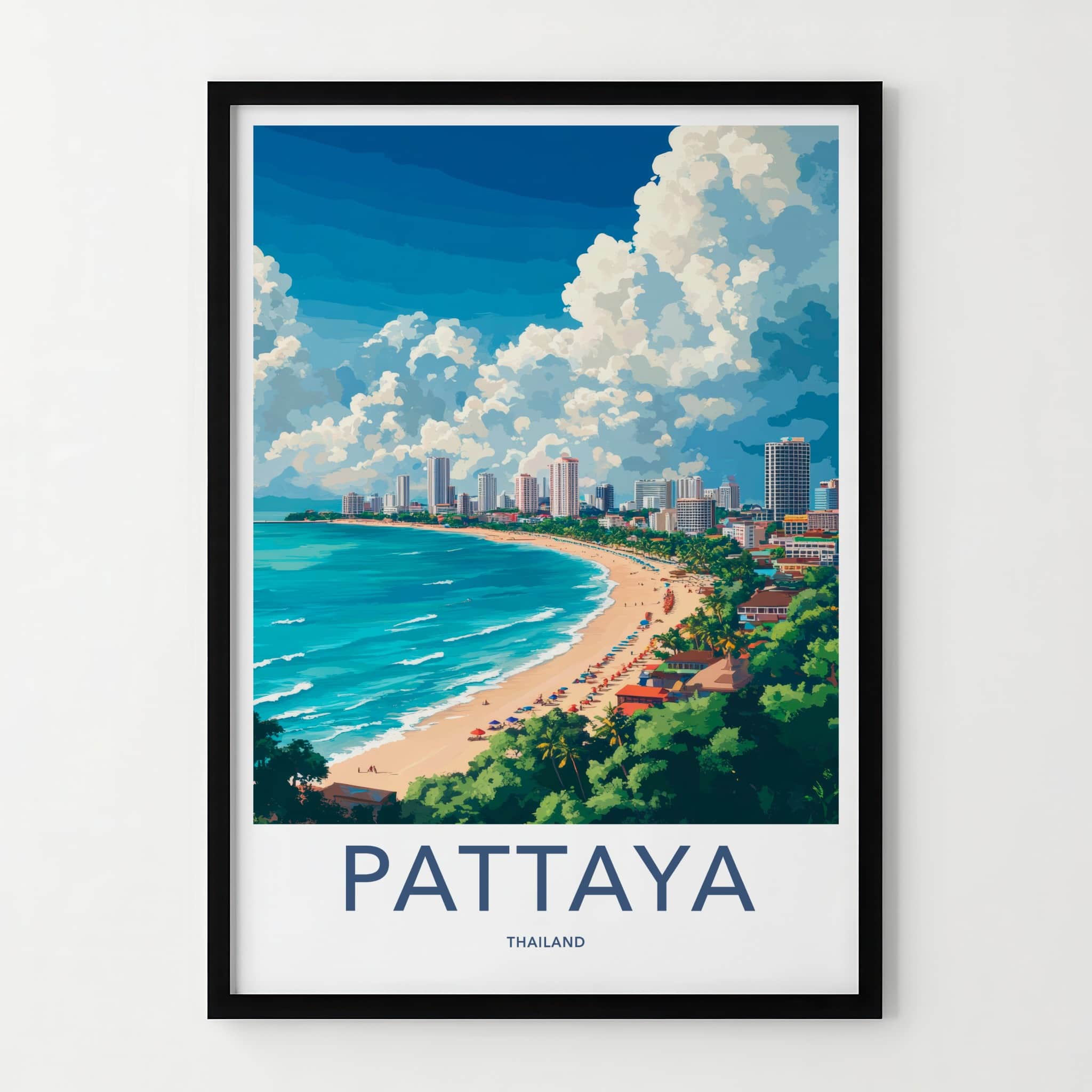 Pattaya Poster - Thailand Travel Art - Coastal City Scene Home Decor