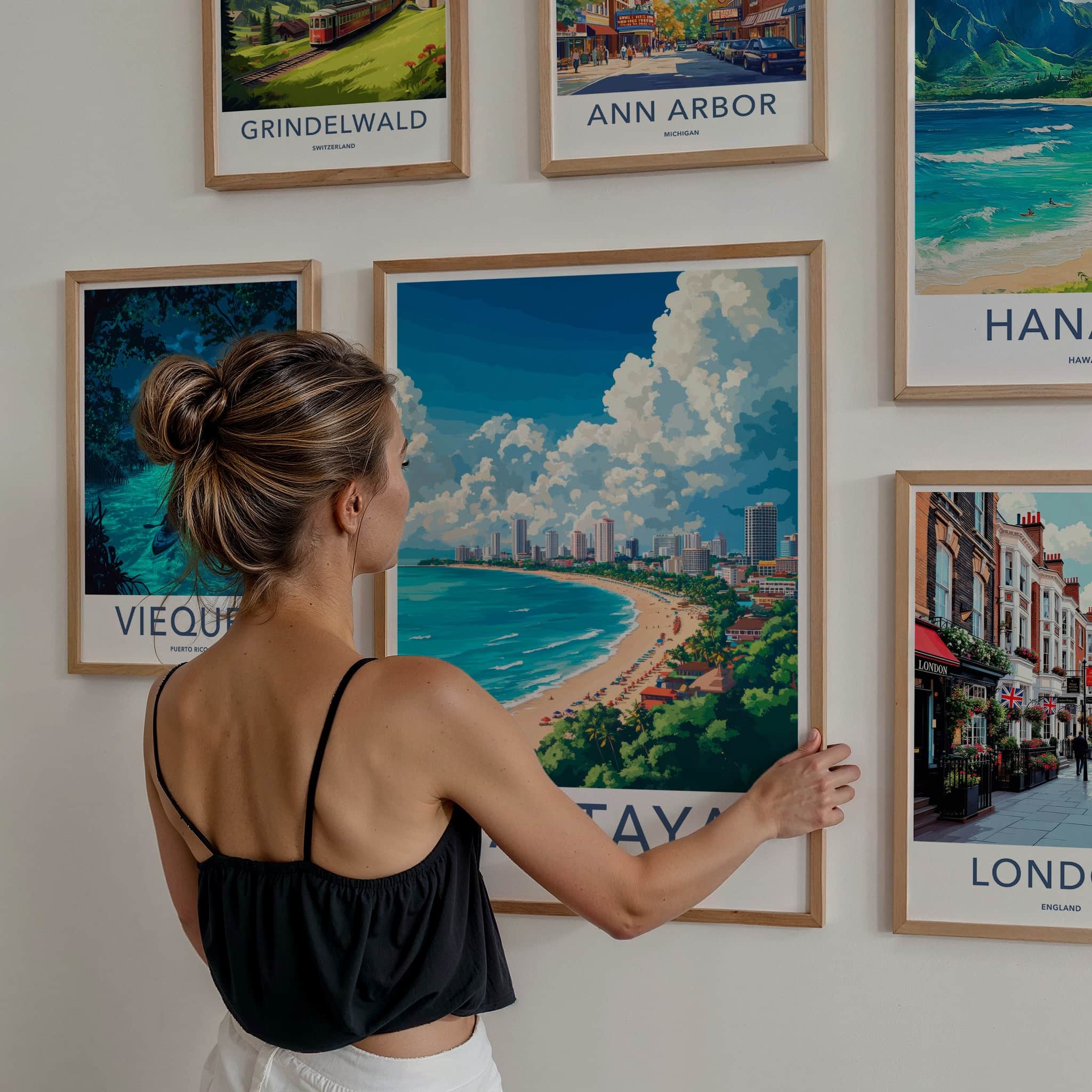 Pattaya Poster - Thailand Travel Art - Coastal City Scene Home Decor