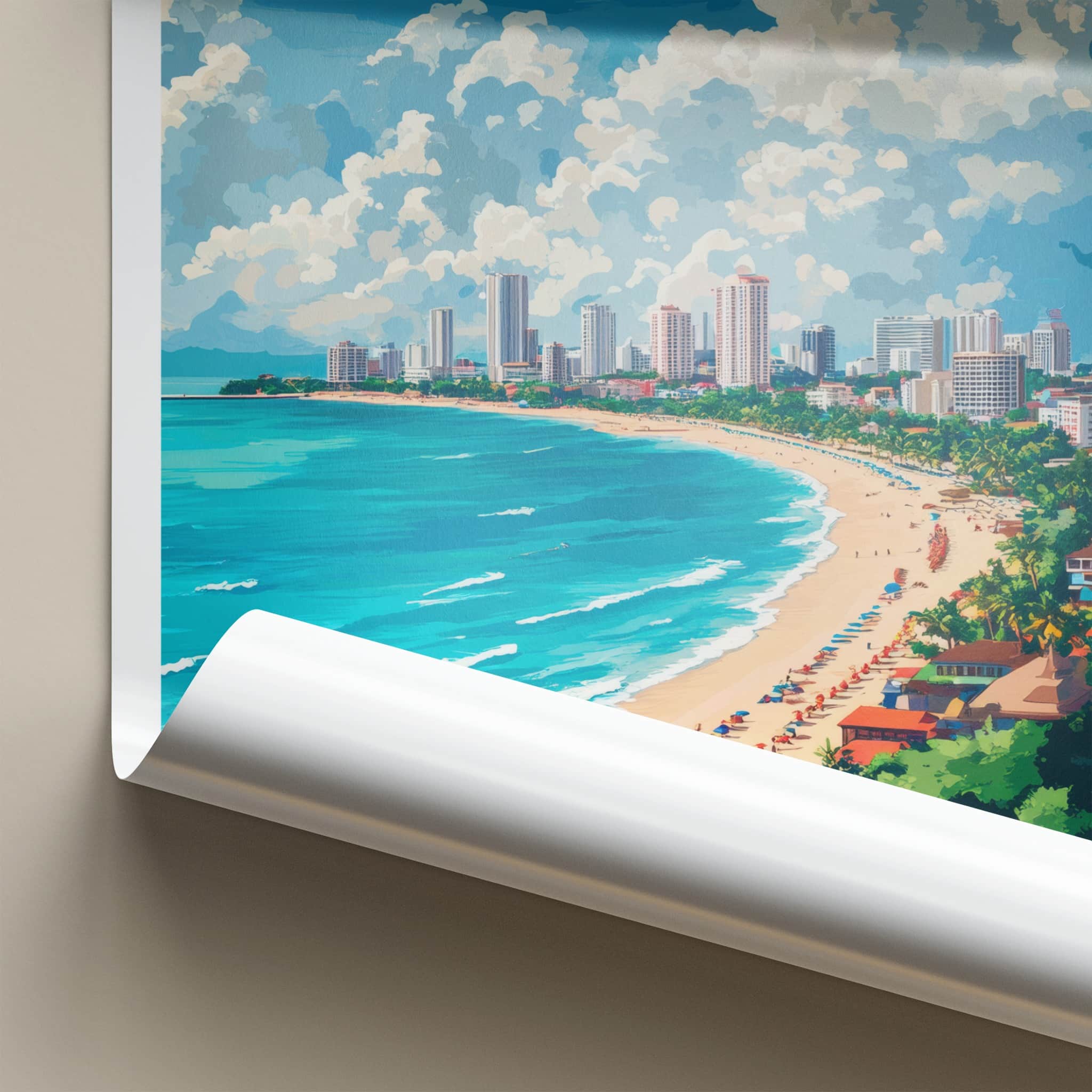 Pattaya Poster - Thailand Travel Art - Coastal City Scene Home Decor
